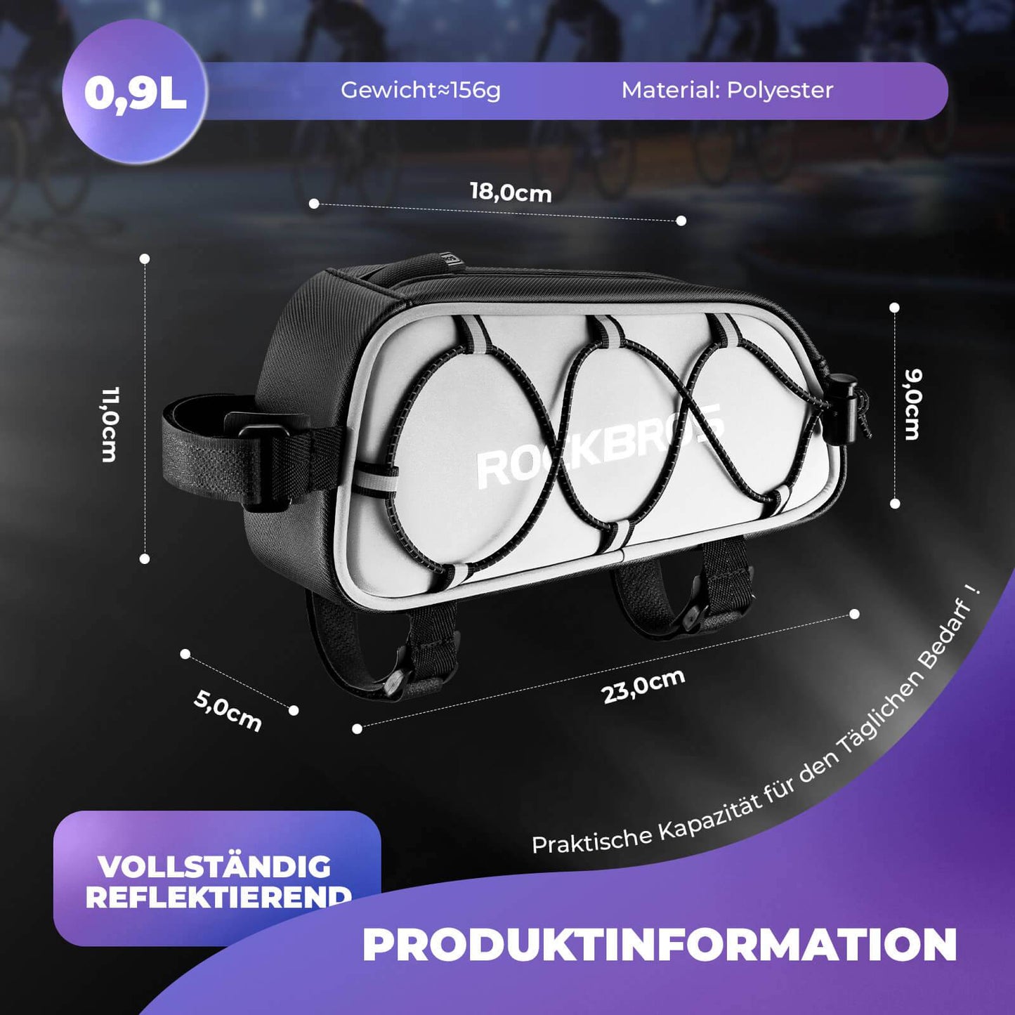 Top tube bag 1 L Fully reflective White/Orange