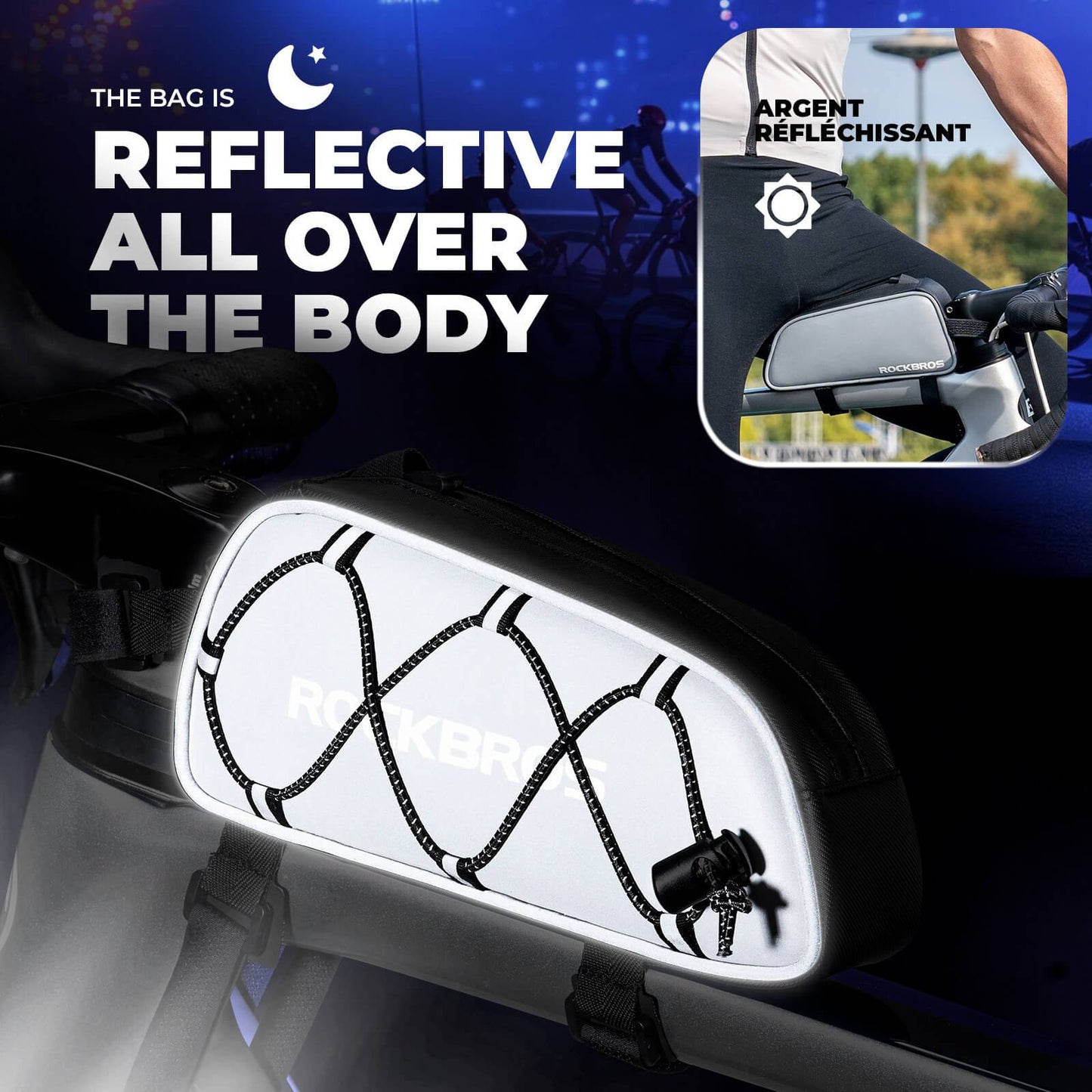 Top tube bag 1 L Fully reflective White/Orange