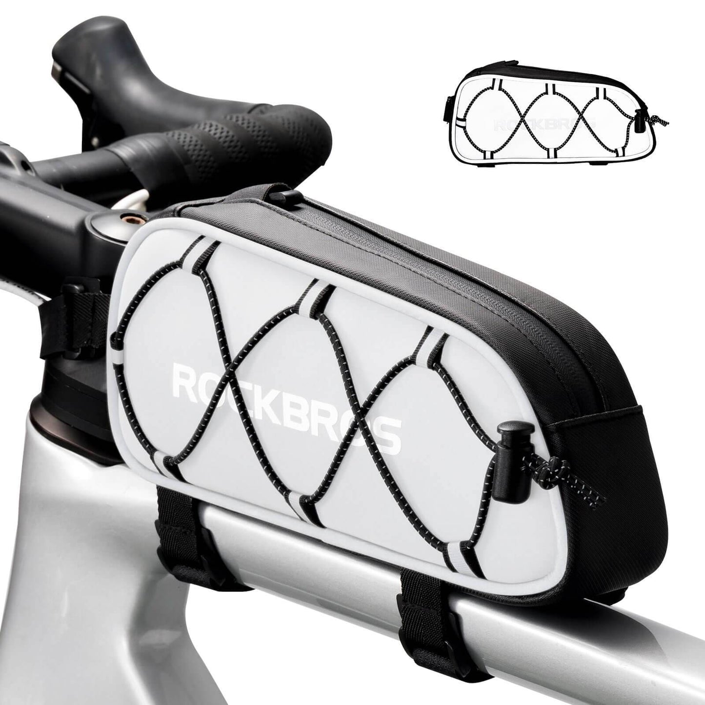 Top tube bag 1 L Fully reflective White/Orange
