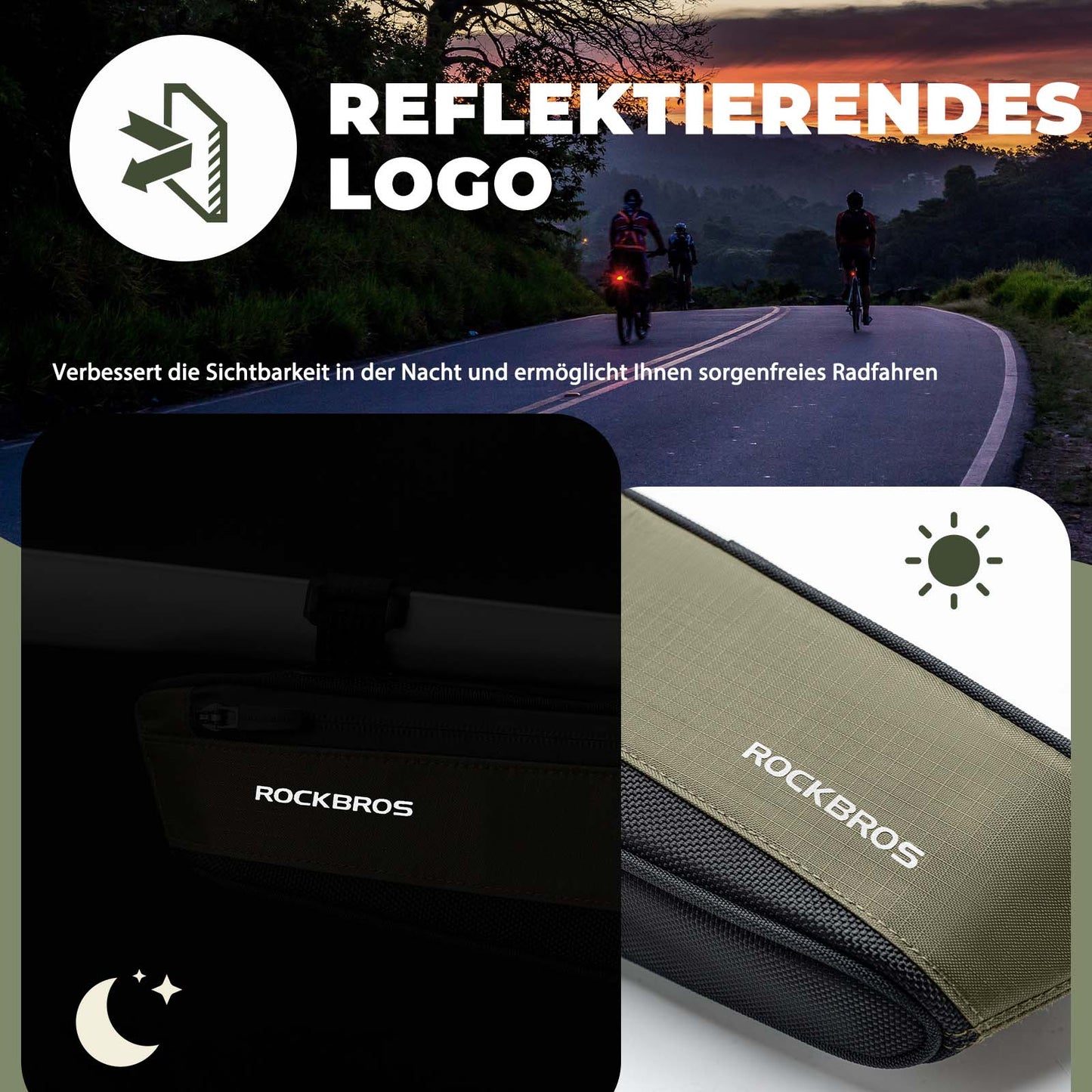 ROCKBROS hjólataska með endurskinsgetu, 1,4 lítra rammapoka