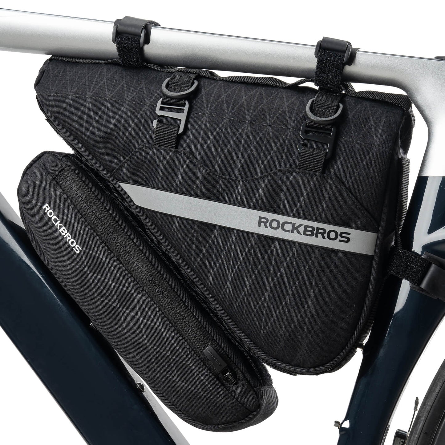 ROCKBROS Bicycle Bag Set 2-in-1 Detachable Frame Bag 1.3 L+0.7 L Black
