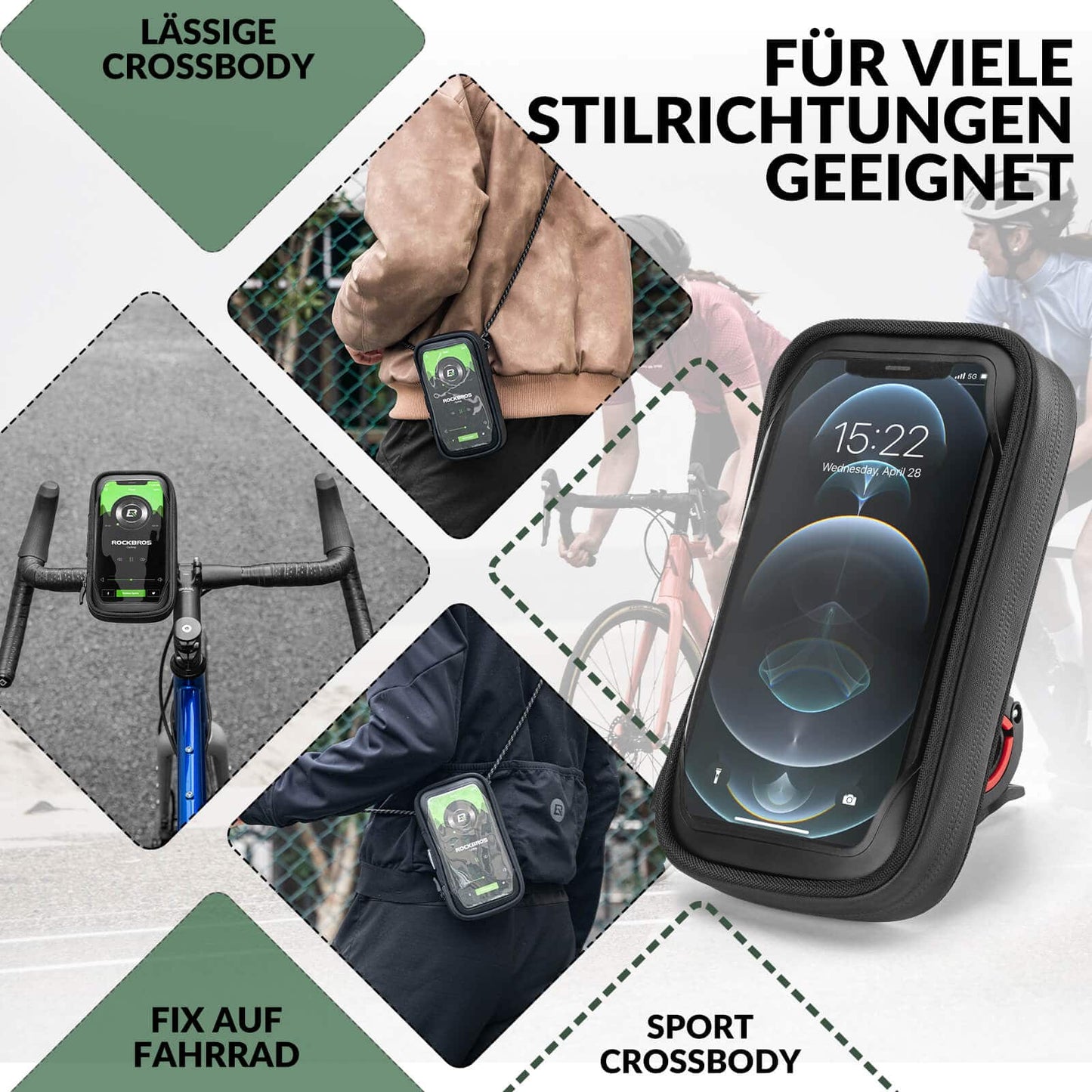 ROCKBROS Fahrradtasche Wasserdicht Handytasche Drehbar für Handy 4.7-6 Zoll