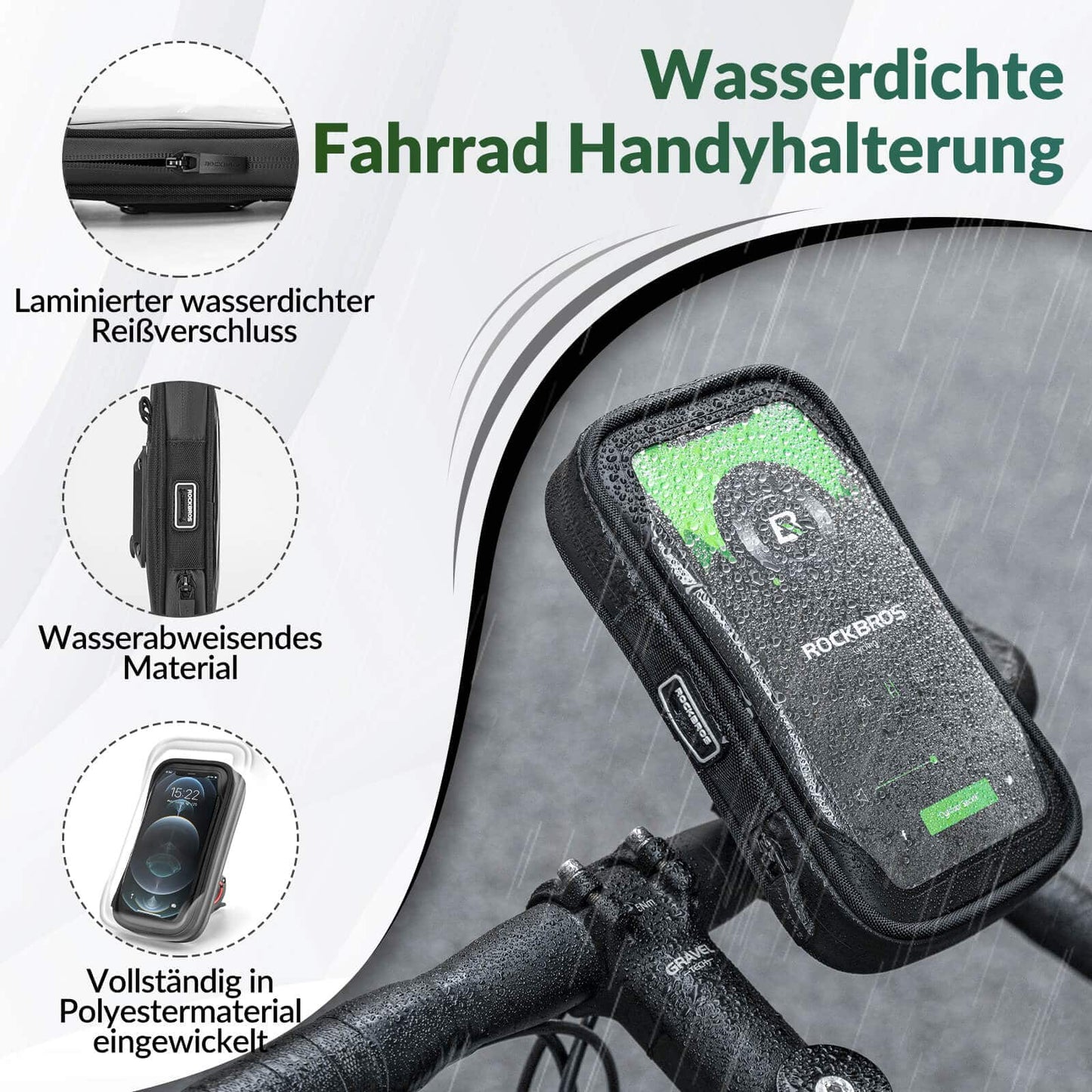 ROCKBROS Fahrradtasche Wasserdicht Handytasche Drehbar für Handy 4.7-6 Zoll