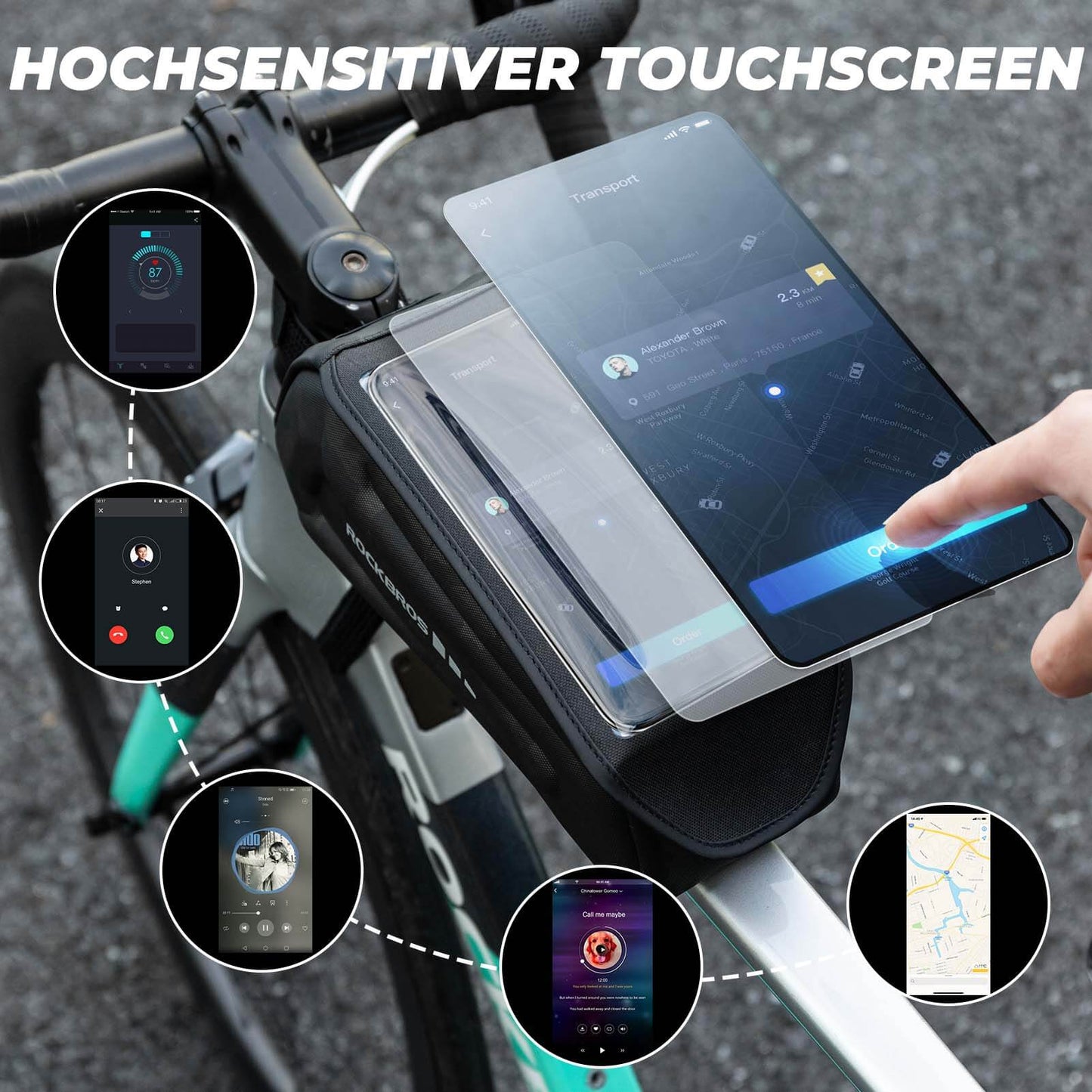 ROCKBROS Waterproof Bicycle Bag, Touchscreen Compatible with 6.8-inch Smartphones
