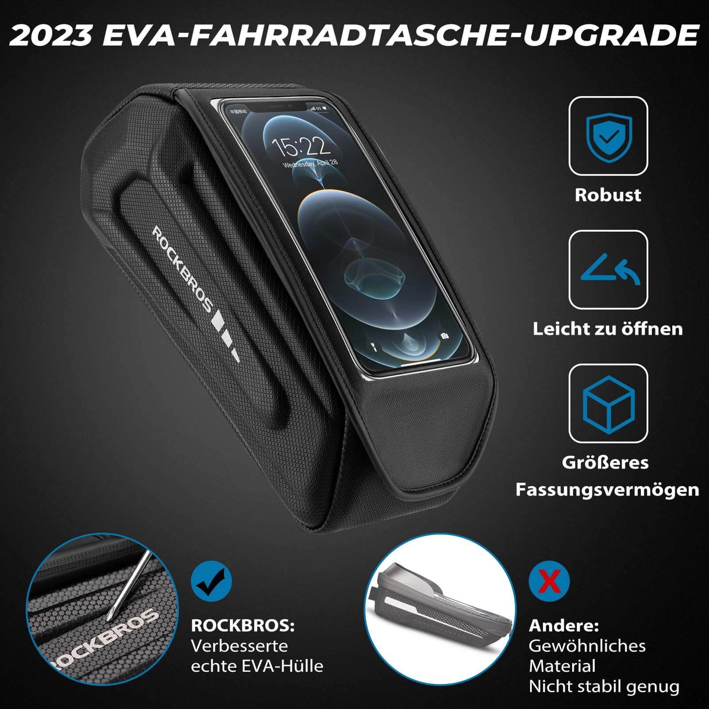 ROCKBROS Waterproof Bicycle Bag, Touchscreen Compatible with 6.8-inch Smartphones