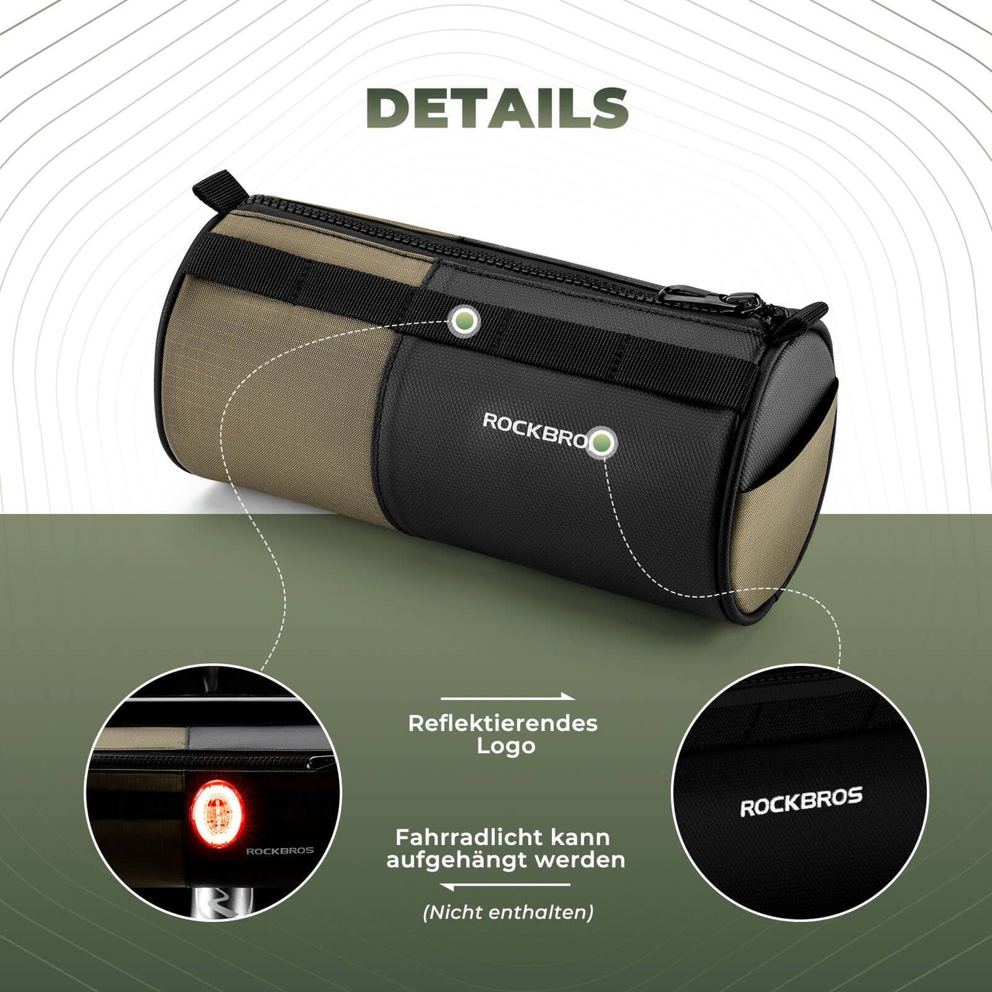 ROCKBROS Bicycle Bag Cylindrical Handlebar Bag 1.7L with Shoulder Strap