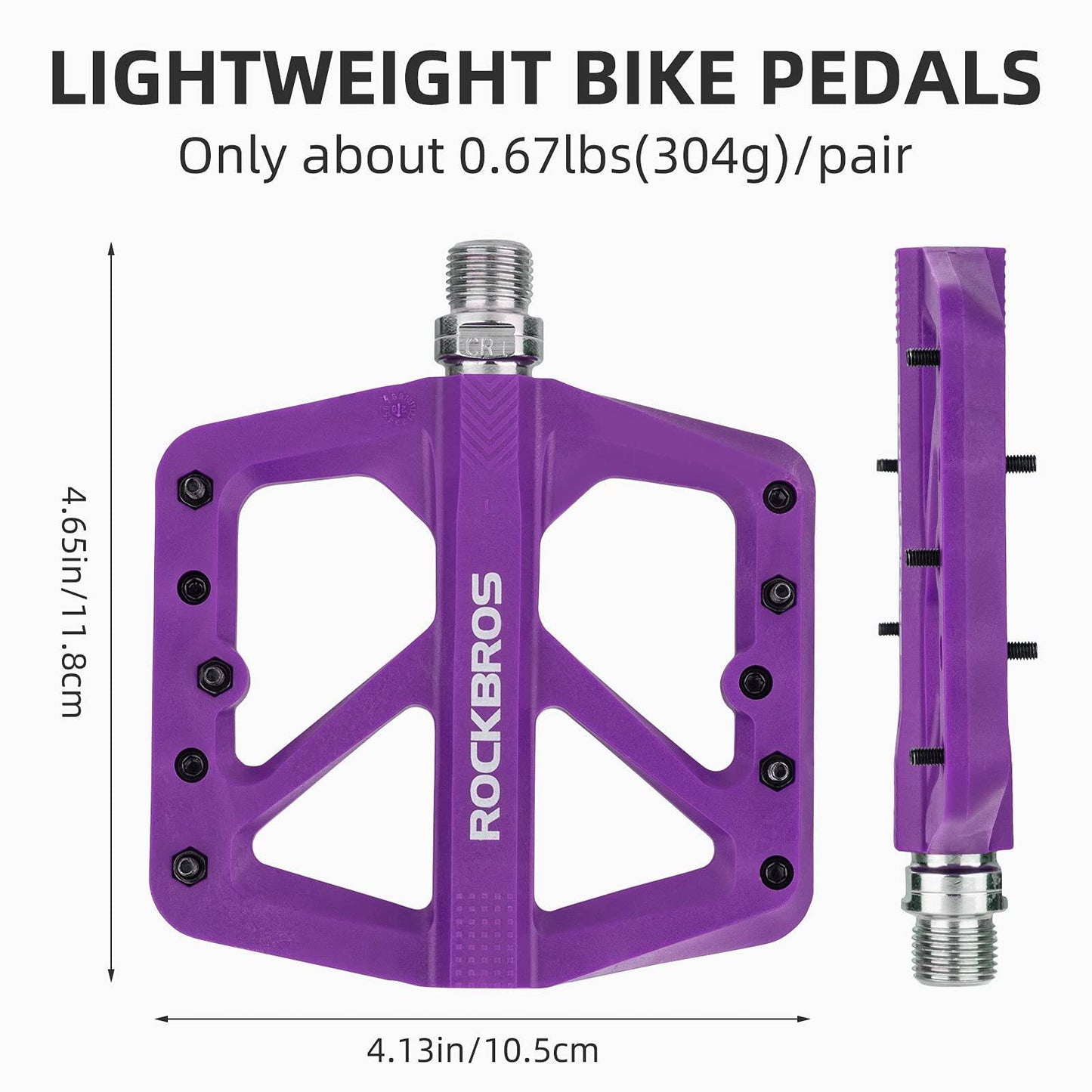 ROCKBROS Flat pedals 9/16 made of nylon, 3 sealed bearings, non-slip