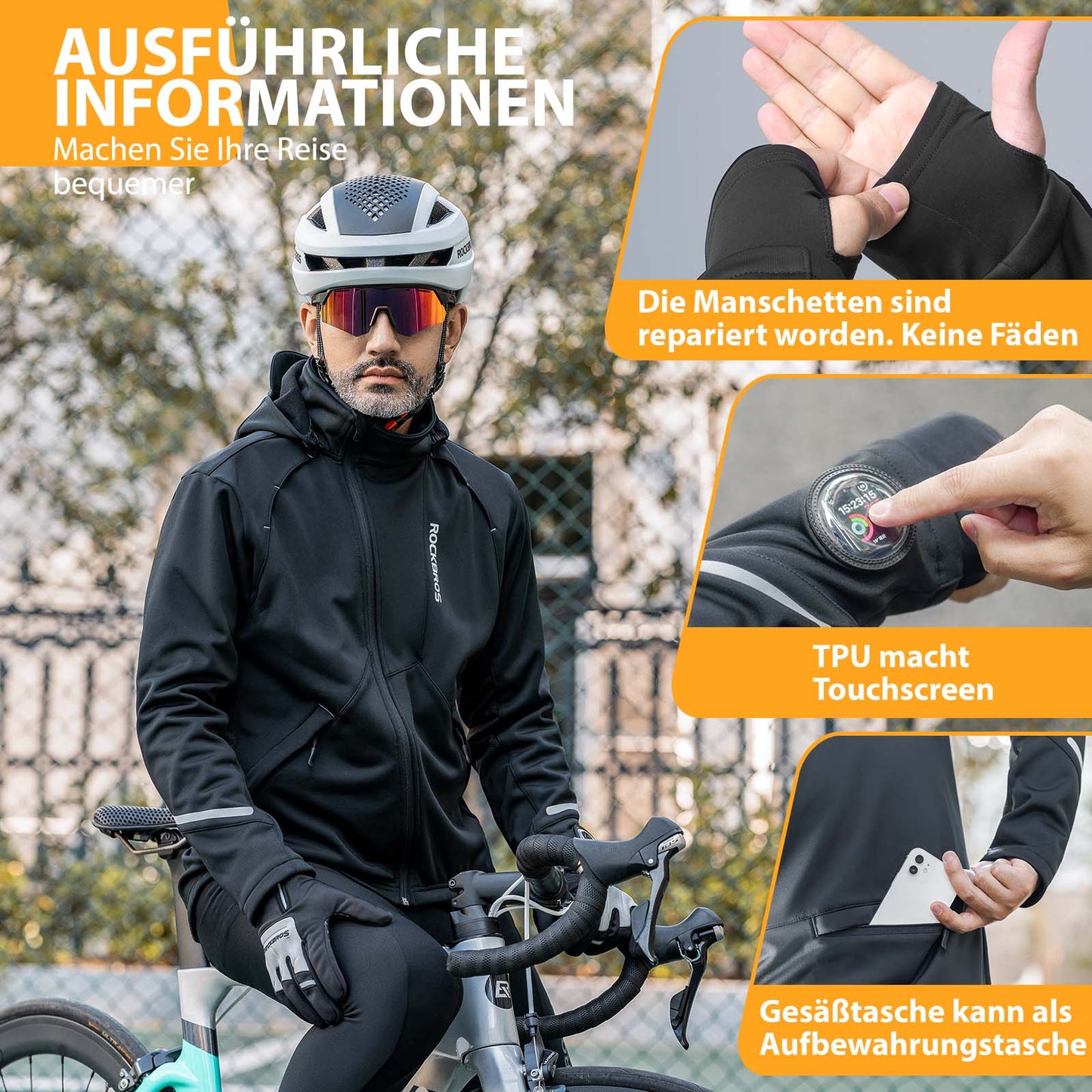 ROCKBROS Winter Cycling Jacket Windproof – With TPU Touchscreen Operation