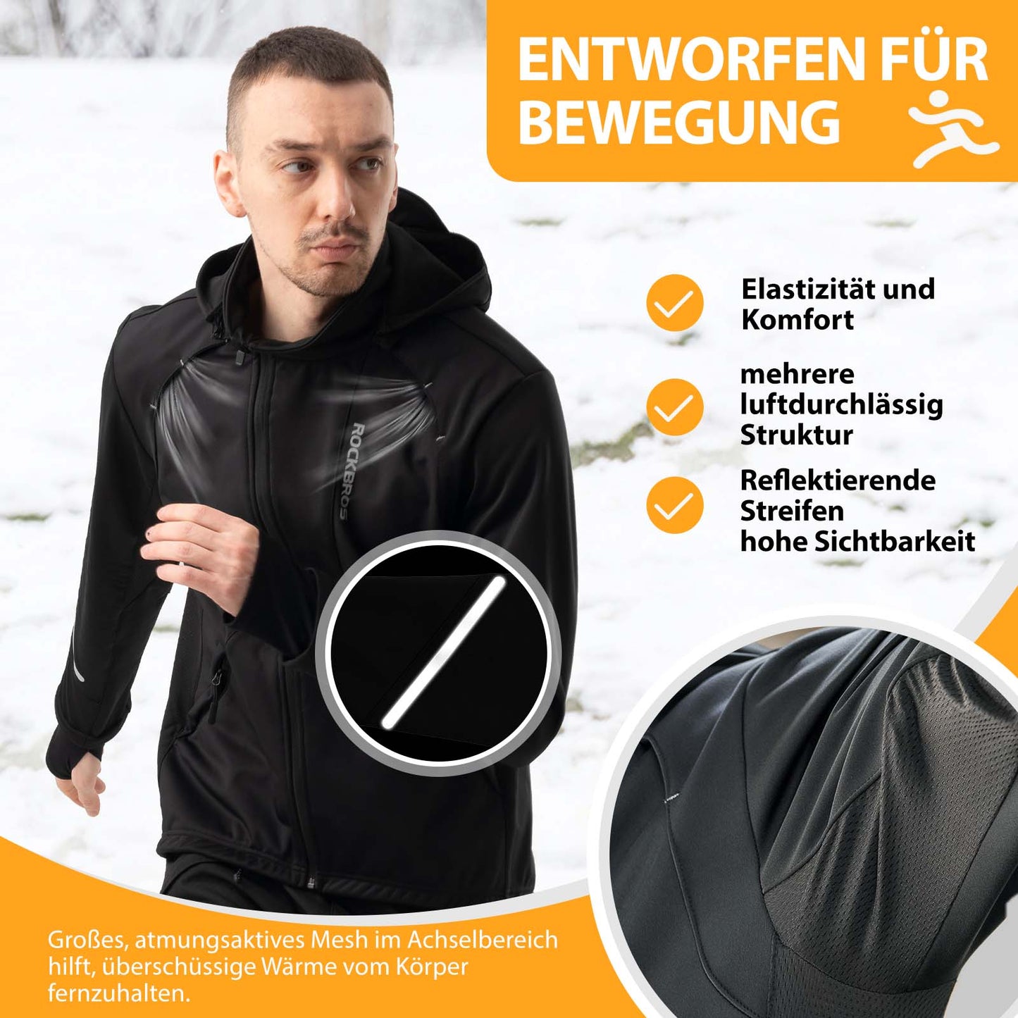 ROCKBROS Winter Cycling Jacket Windproof – With TPU Touchscreen Operation