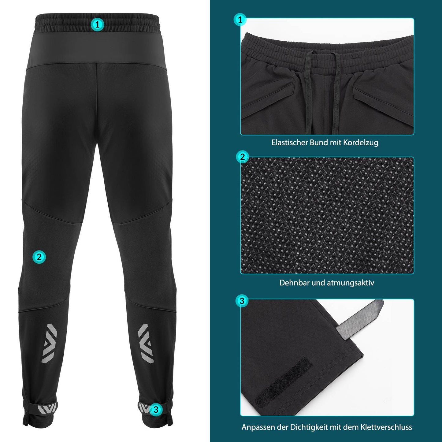 ROCKBROS Men's Winter Cycling Shorts, Long Cycling Pants, Warm Fleece