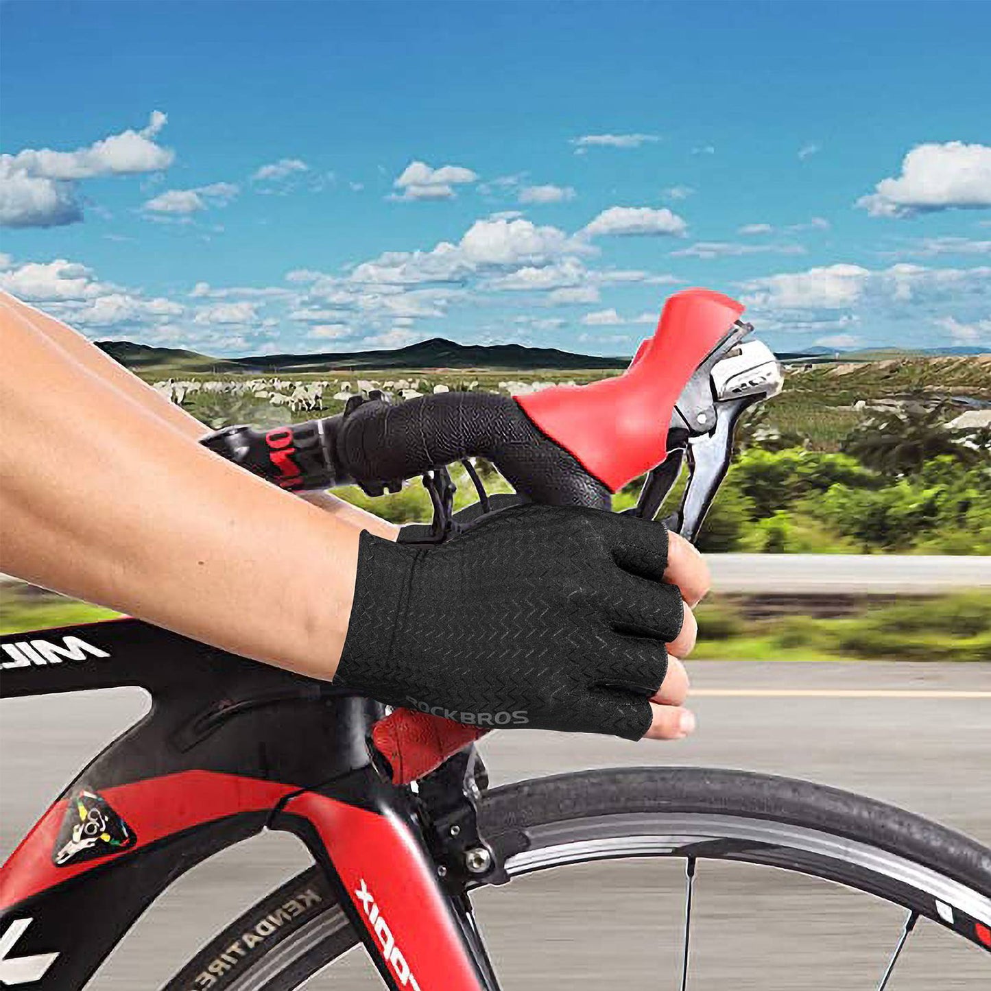 ROCKBROS Gel Patterned Non-Slip Half-Finger Riding Gloves