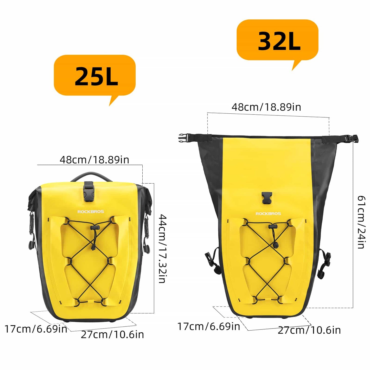 ROCKBROS Gepäckträgertasche 25L-32L 100 % wasserdicht mit Tragegriff