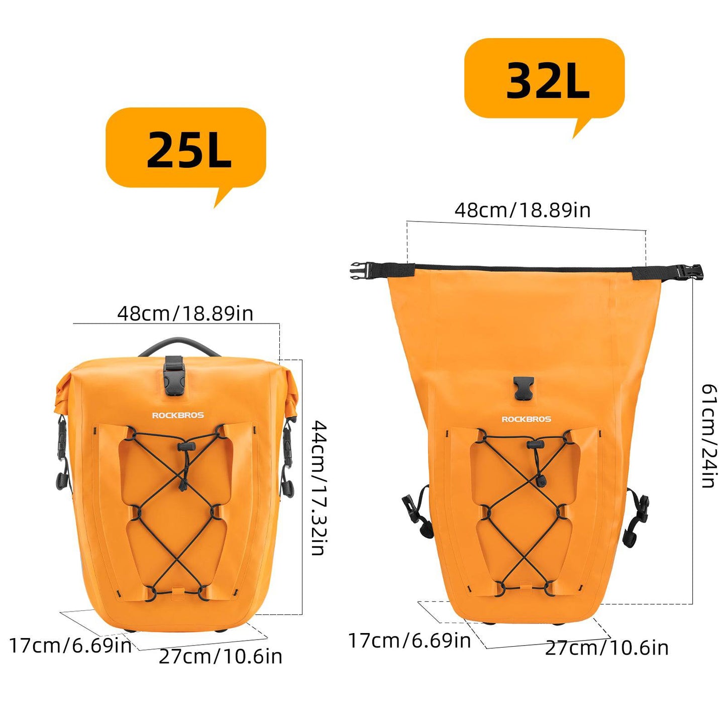 ROCKBROS Gepäckträgertasche 25L-32L 100 % wasserdicht mit Tragegriff