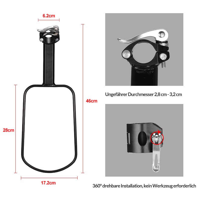 Vatnsheldur hjólapoki með hraðlosun og festingarfestingum 
