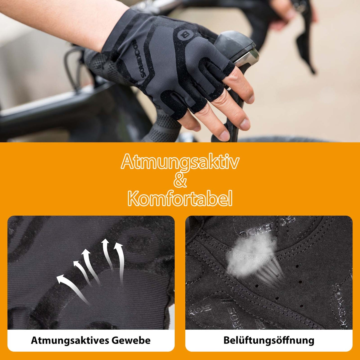 ROCKBROS Half-Finger Cycling Gloves, Shock-Absorbing and Non-Slip, Unisex