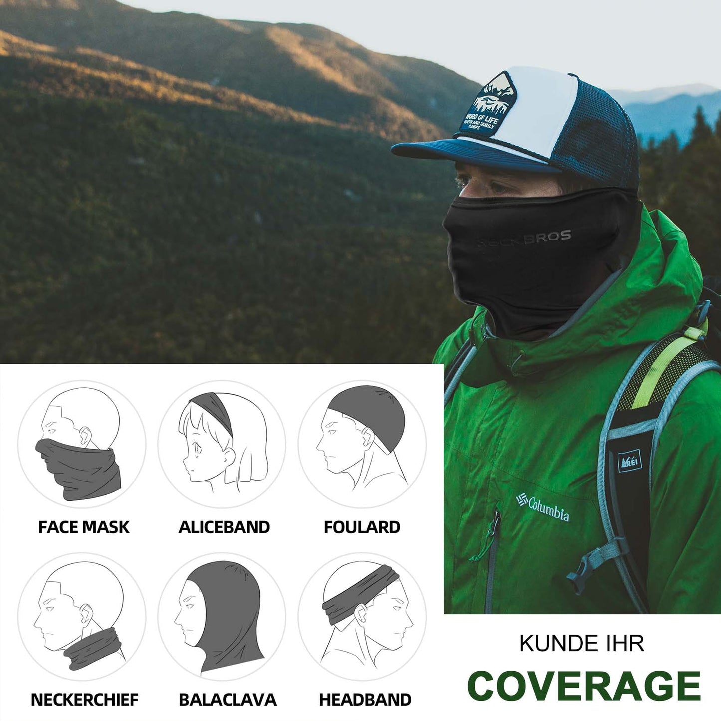 ROCKBROS Hálstrefill Balaklava sólarvörn andlitshlíf úr íssilki