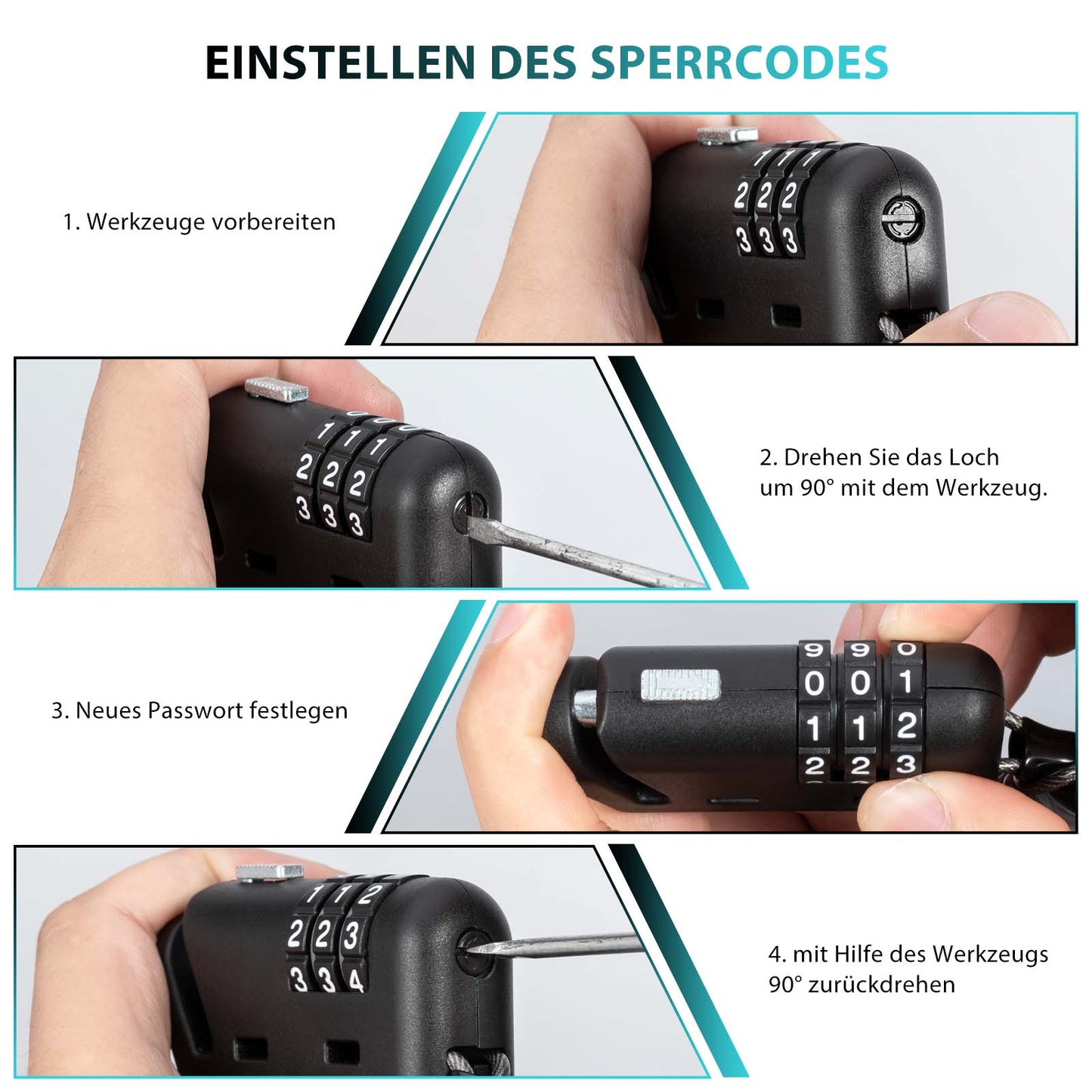 ROCKBROS Helmet Lock 150 cm Combination Lock 3-Digit Code