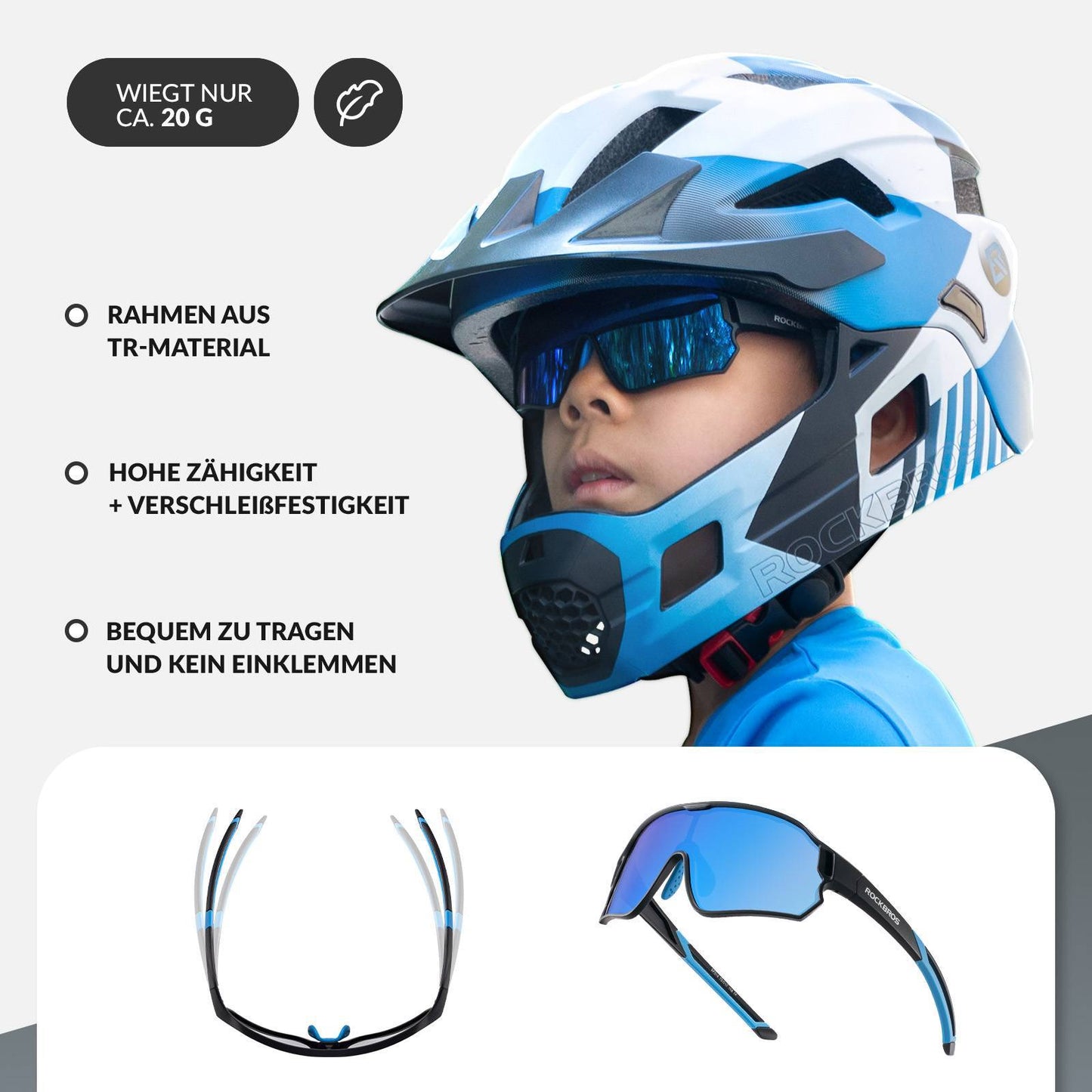 ROCKBROS Kinder Fahrradbrille UV400-Schutz Polarisierte Sonnenbrille