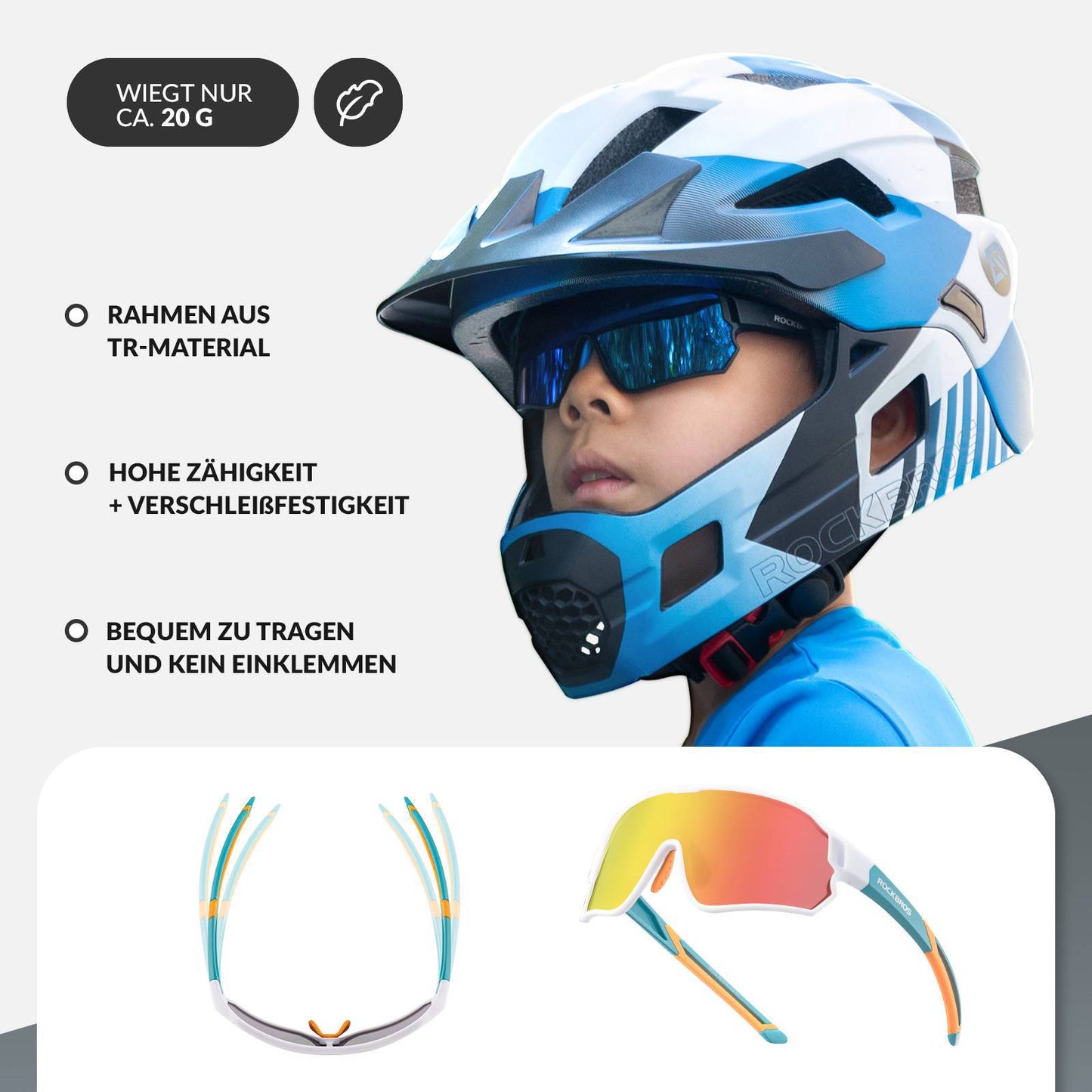 ROCKBROS Kinder Fahrradbrille UV400-Schutz Polarisierte Sonnenbrille