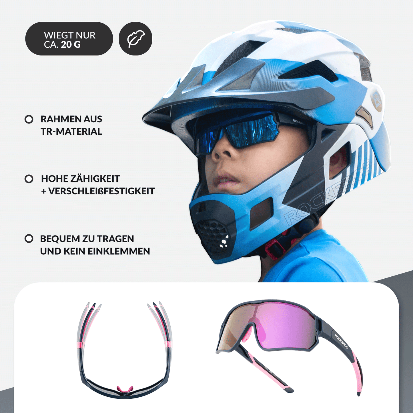 ROCKBROS Kinder Fahrradbrille UV400-Schutz Polarisierte Sonnenbrille