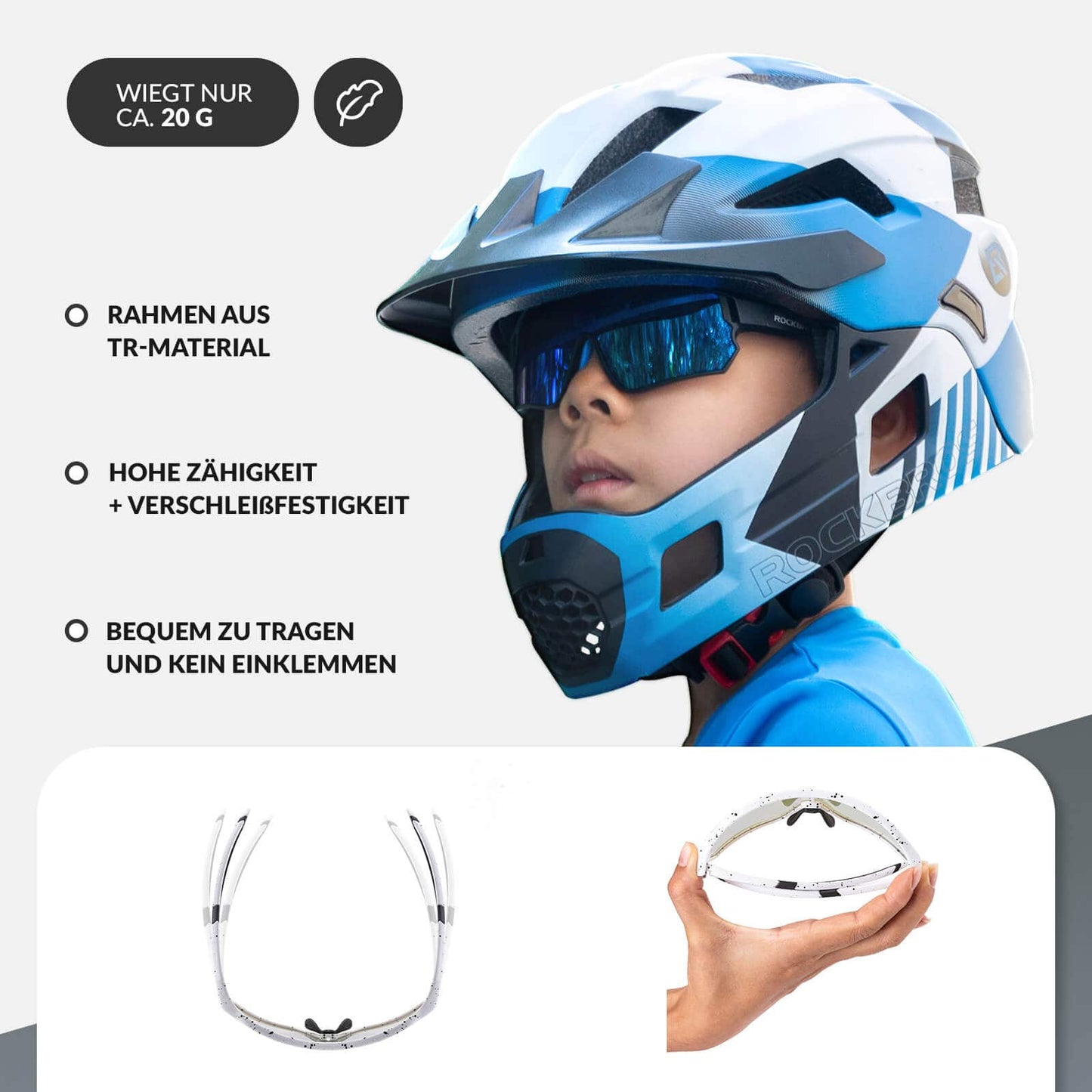 ROCKBROS Hjólreiðagleraugu fyrir börn með UV400 vörn og ljóskrómuðum sólgleraugum