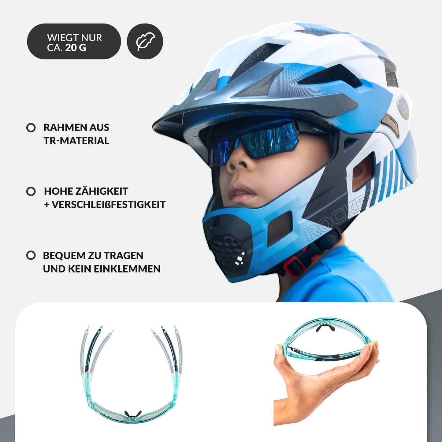 ROCKBROS Hjólreiðagleraugu fyrir börn með UV400 vörn og ljóskrómuðum sólgleraugum