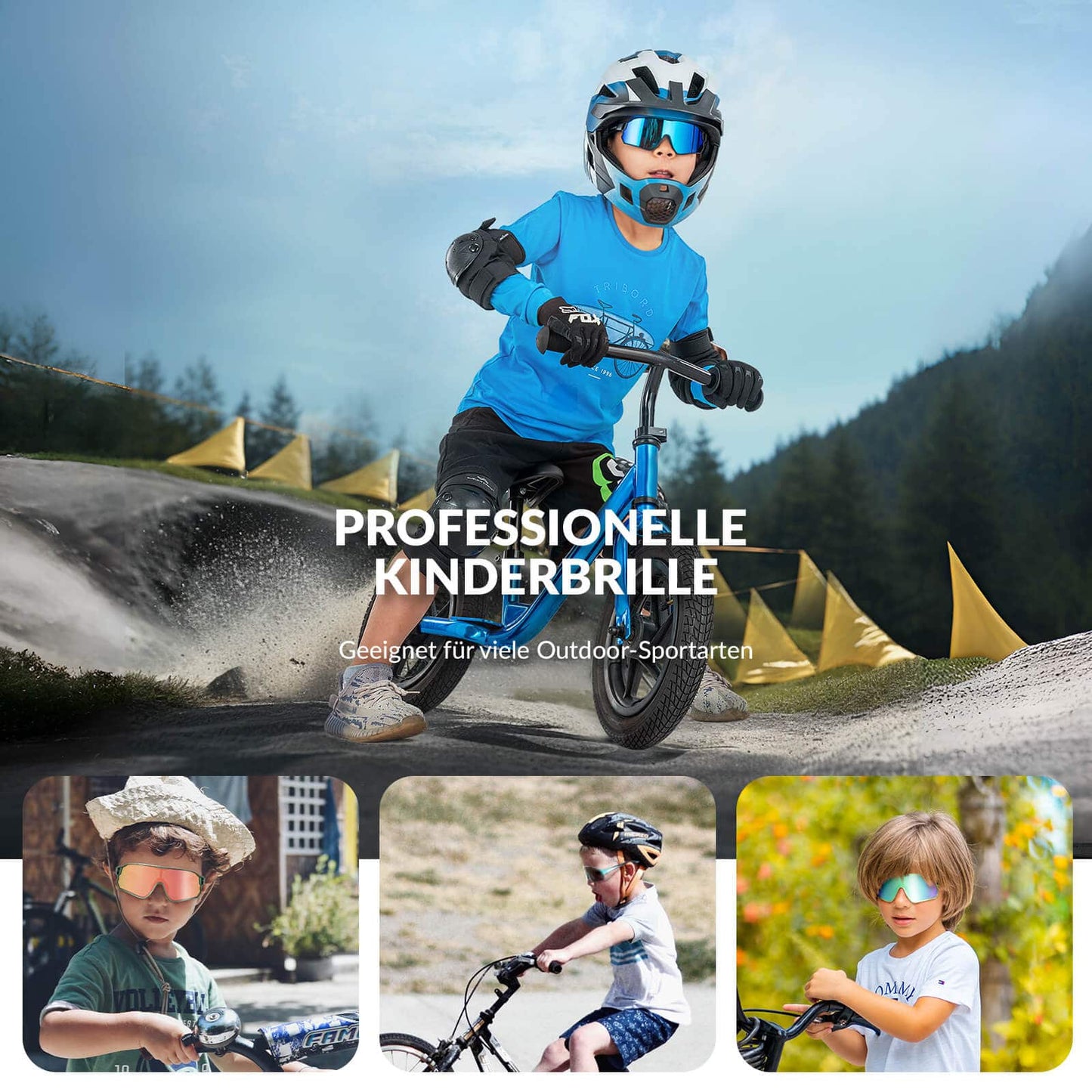 ROCKBROS Hjólreiðagleraugu fyrir börn með UV400 vörn og ljóskrómuðum sólgleraugum