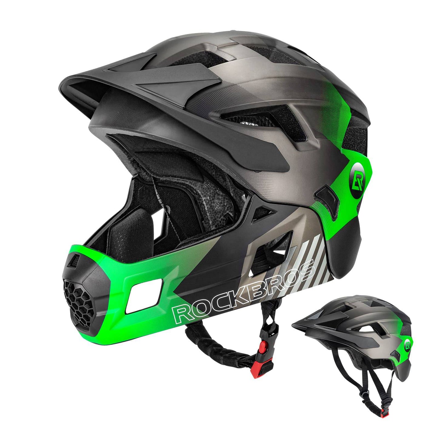 ROCKBROS Kinderhelm BMX MTB Downhill Helm mit Abnehmbarem Kinnschutz und Krempe
