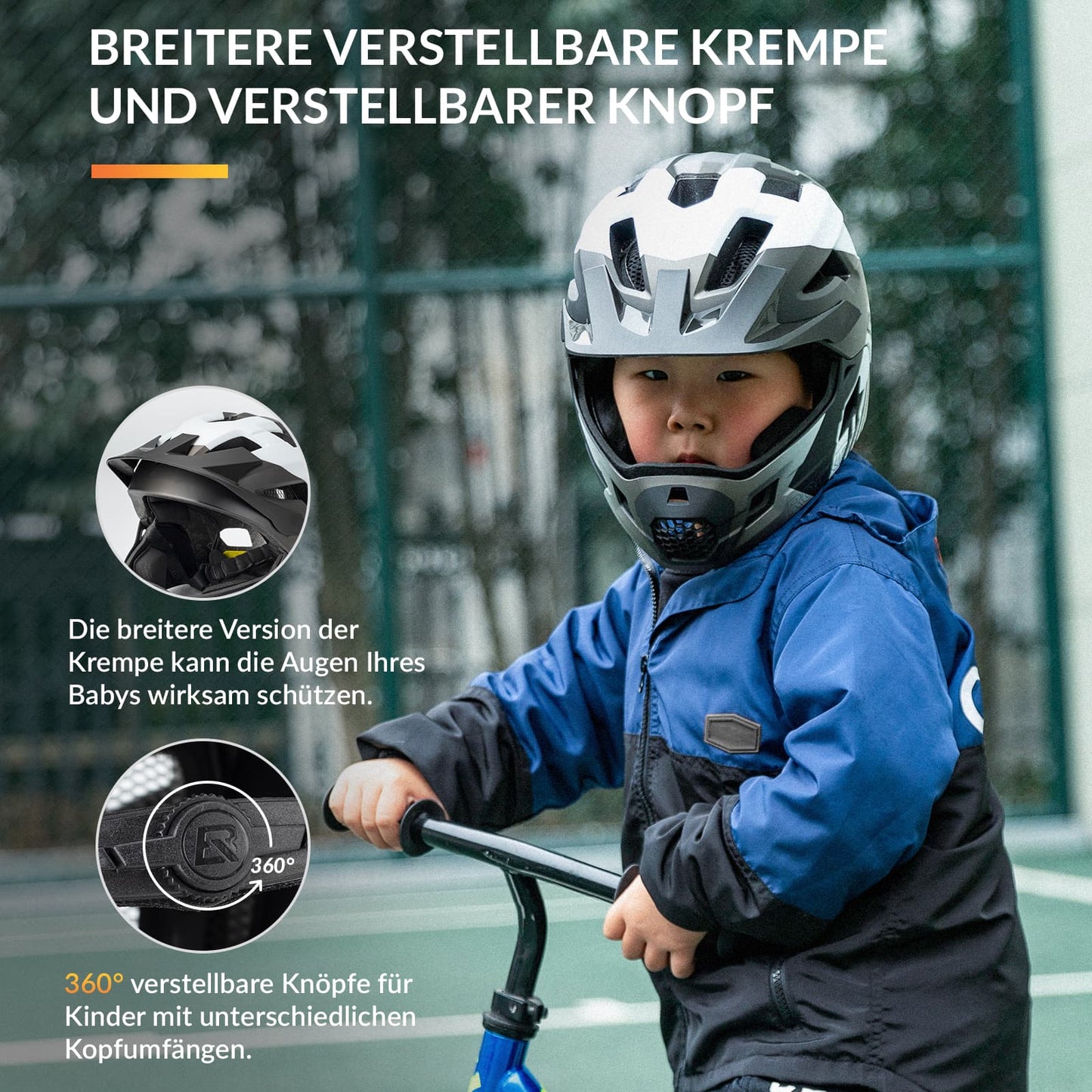 ROCKBROS Kinderhelm BMX MTB Downhill Helm mit Abnehmbarem Kinnschutz und Krempe