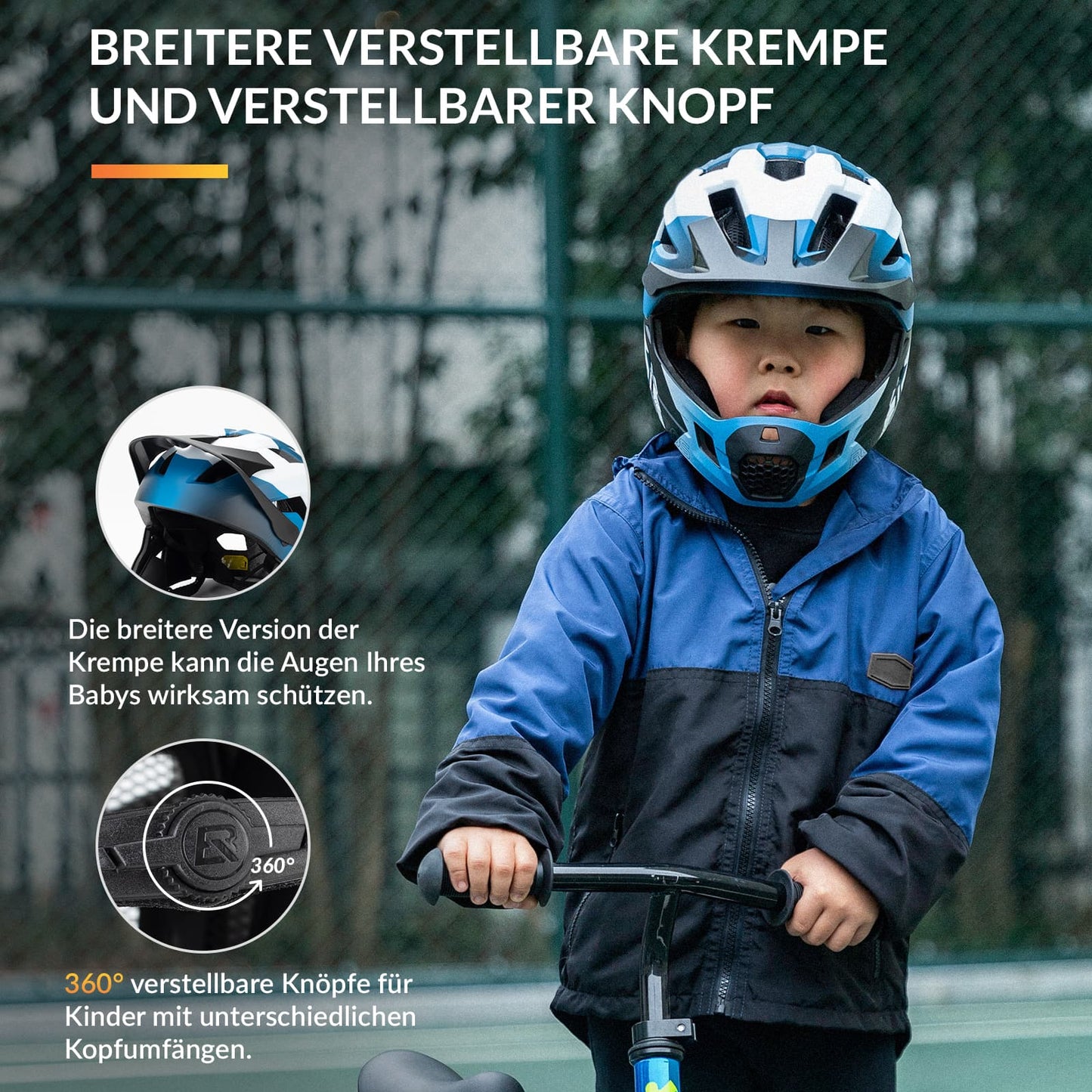 ROCKBROS Kinderhelm BMX MTB Downhill Helm mit Abnehmbarem Kinnschutz und Krempe