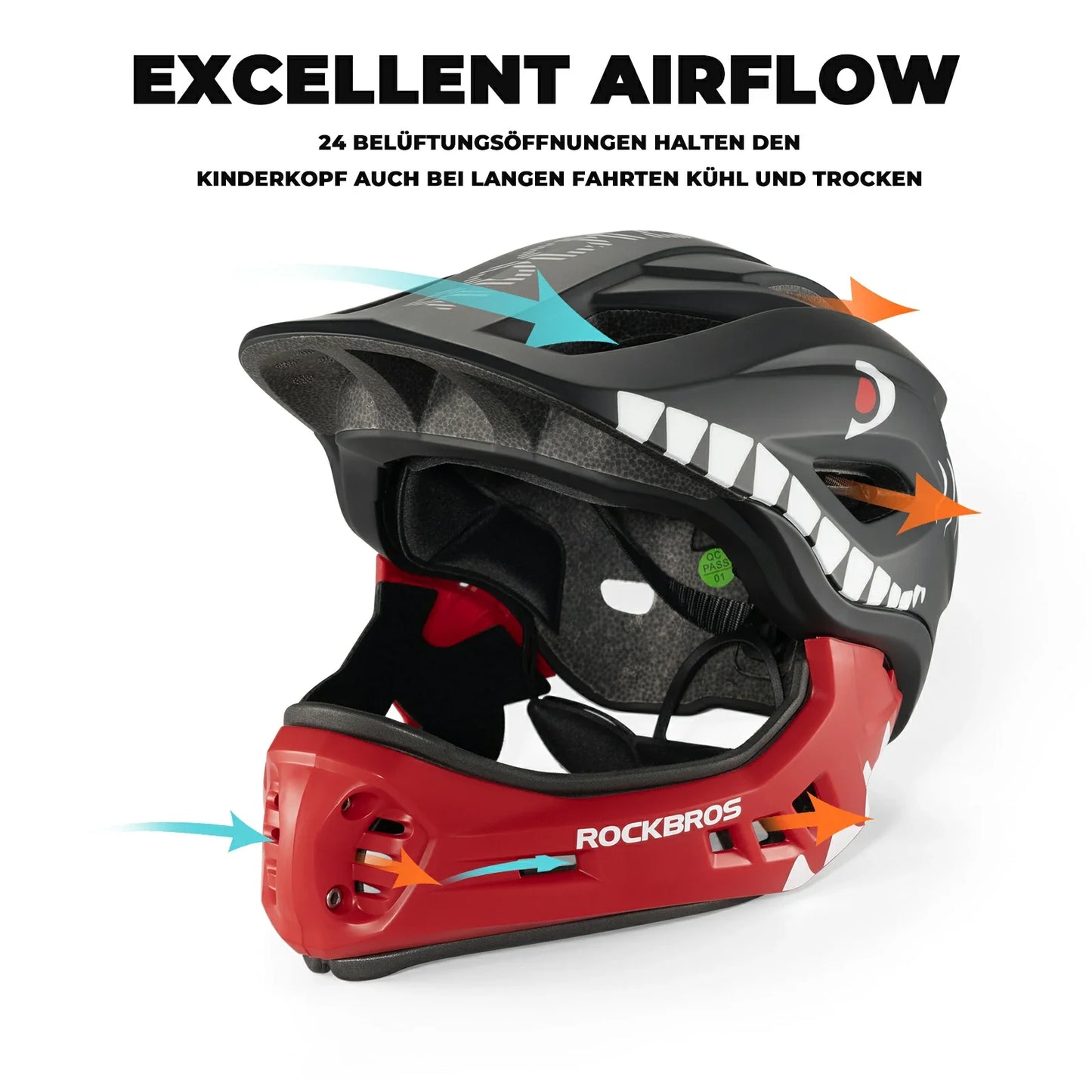 ROCKBROS Kids Helmet Cartoon Full Face Helmet with Removable Chin Guard