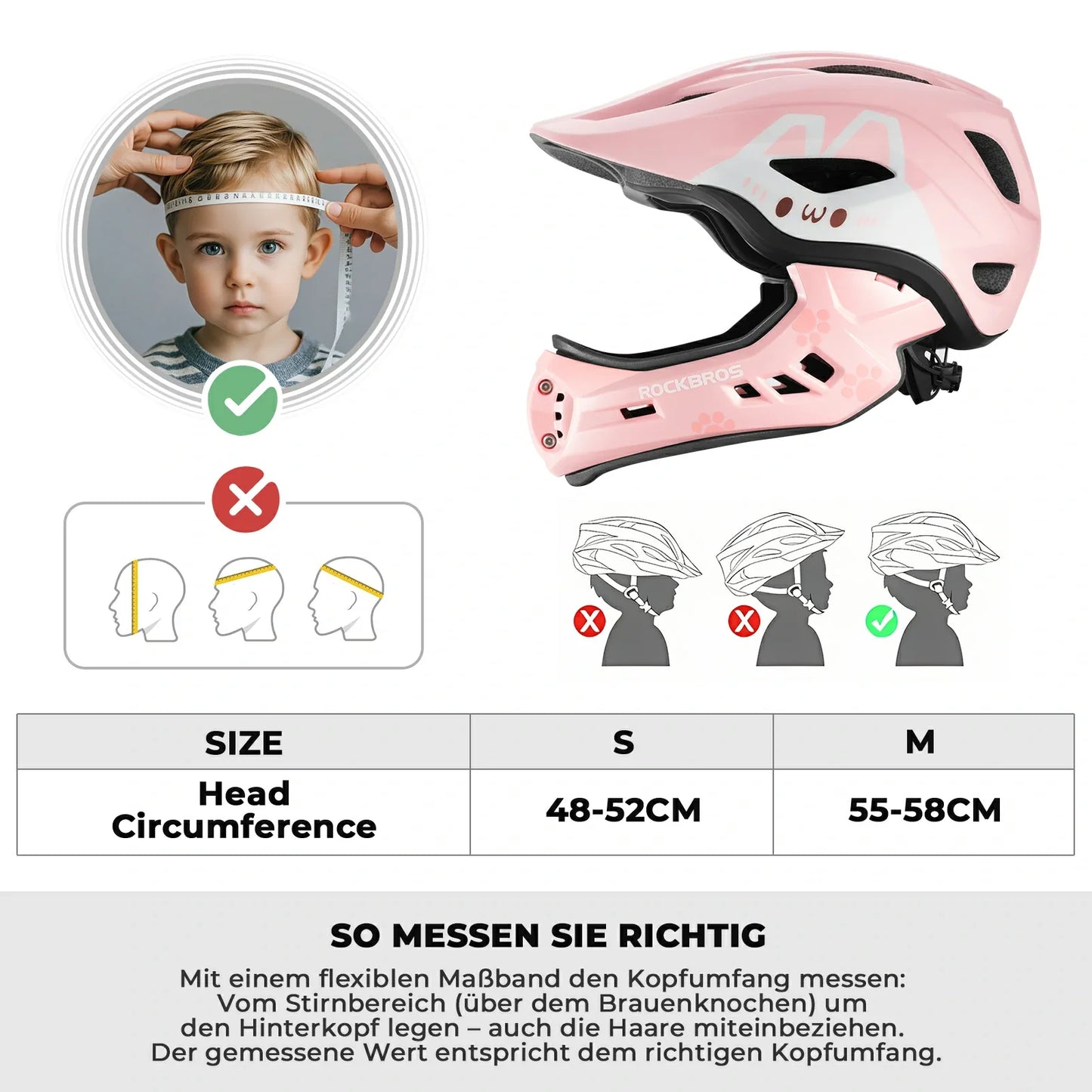 ROCKBROS Kids Helmet Cartoon Full Face Helmet with Removable Chin Guard