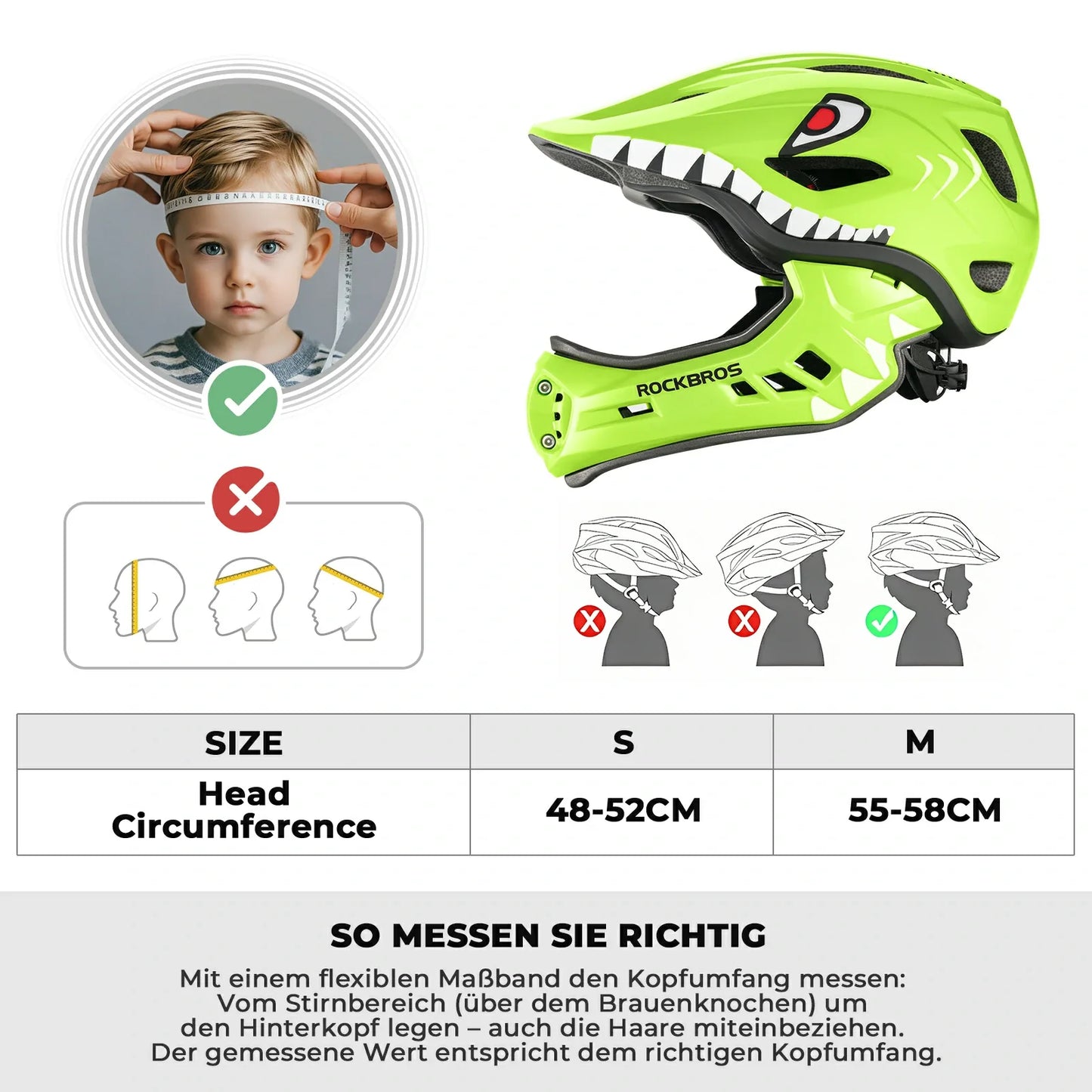ROCKBROS Kids Helmet Cartoon Full Face Helmet with Removable Chin Guard