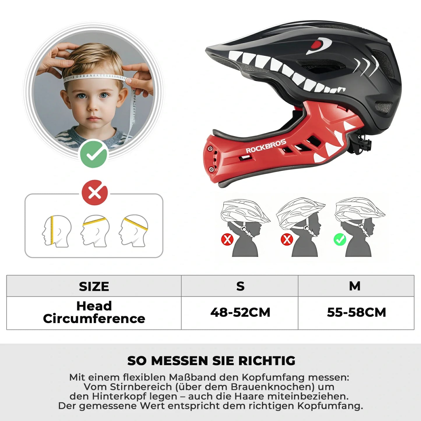 ROCKBROS Kids Helmet Cartoon Full Face Helmet with Removable Chin Guard