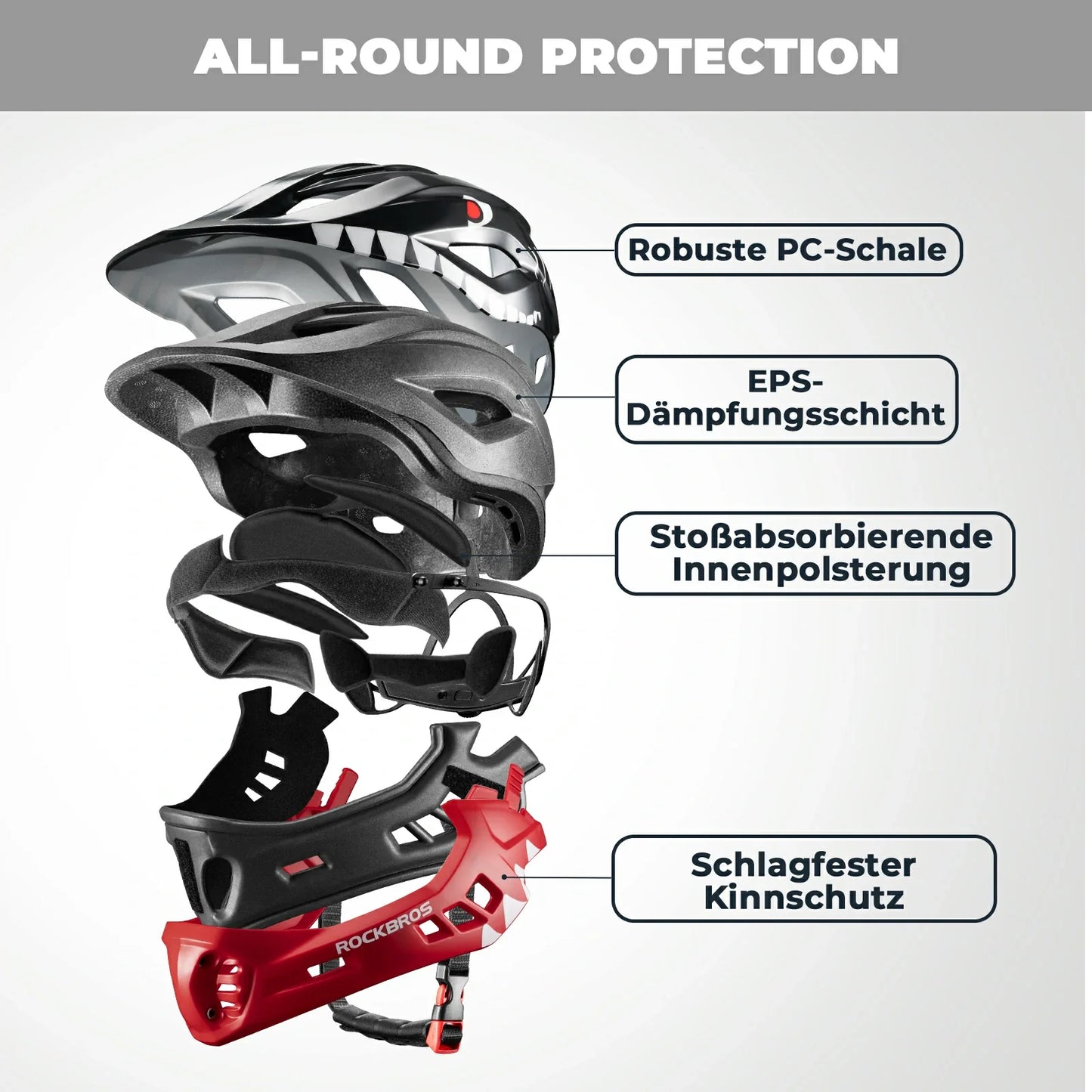 ROCKBROS Kids Helmet Cartoon Full Face Helmet with Removable Chin Guard