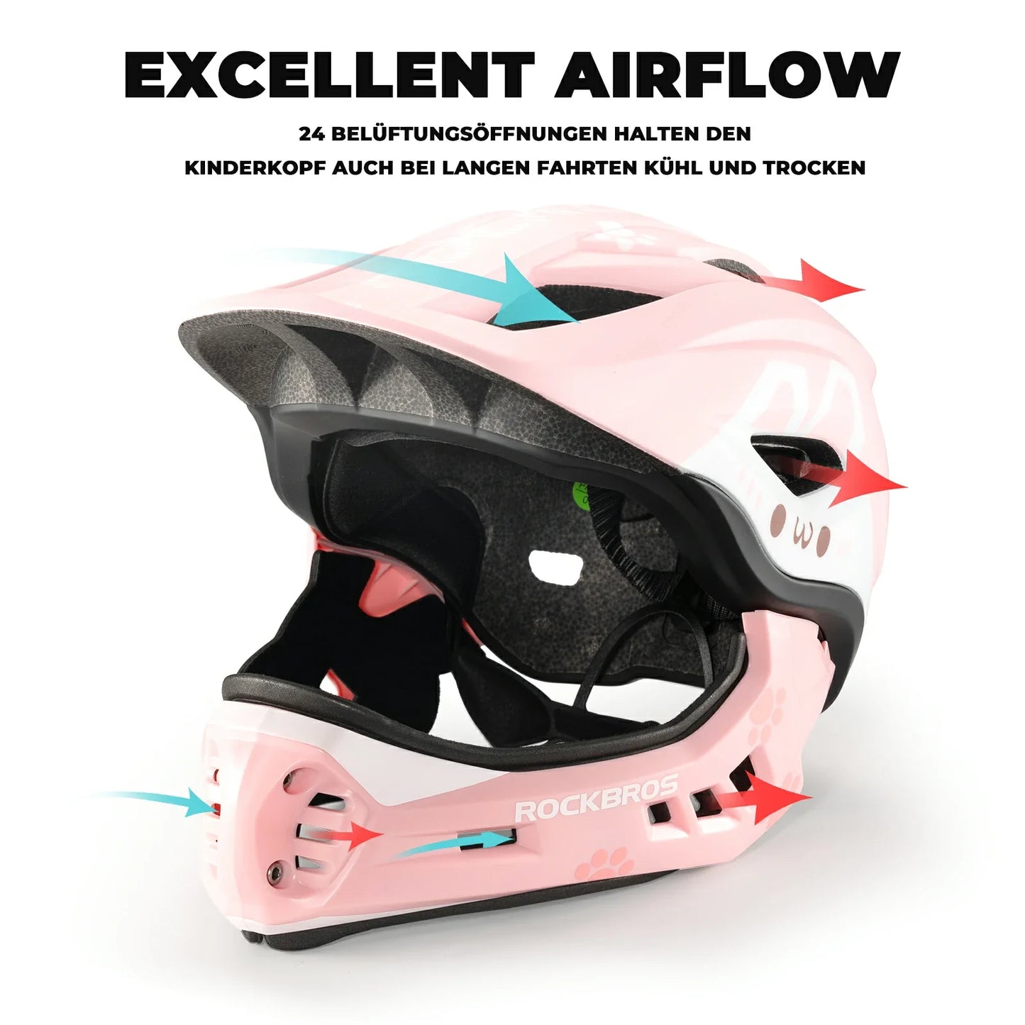 ROCKBROS Kids Helmet Cartoon Full Face Helmet with Removable Chin Guard