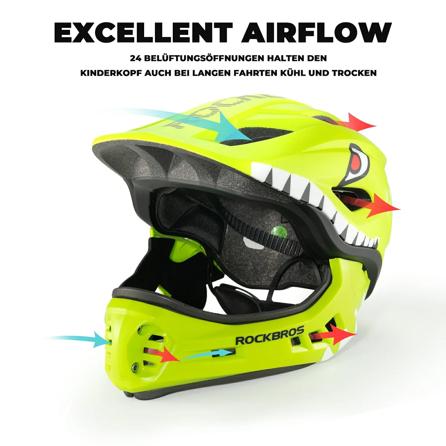 ROCKBROS Kids Helmet Cartoon Full Face Helmet with Removable Chin Guard