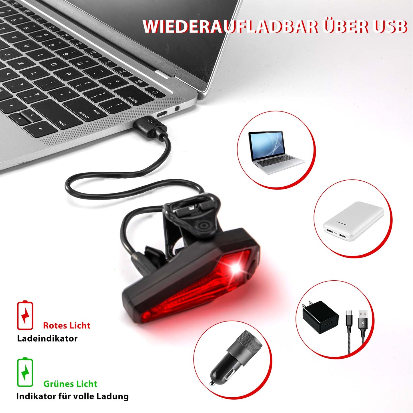 ROCKBROS LED hinten Fahrradlicht Aufladbarer IPX5 Wasserdicht