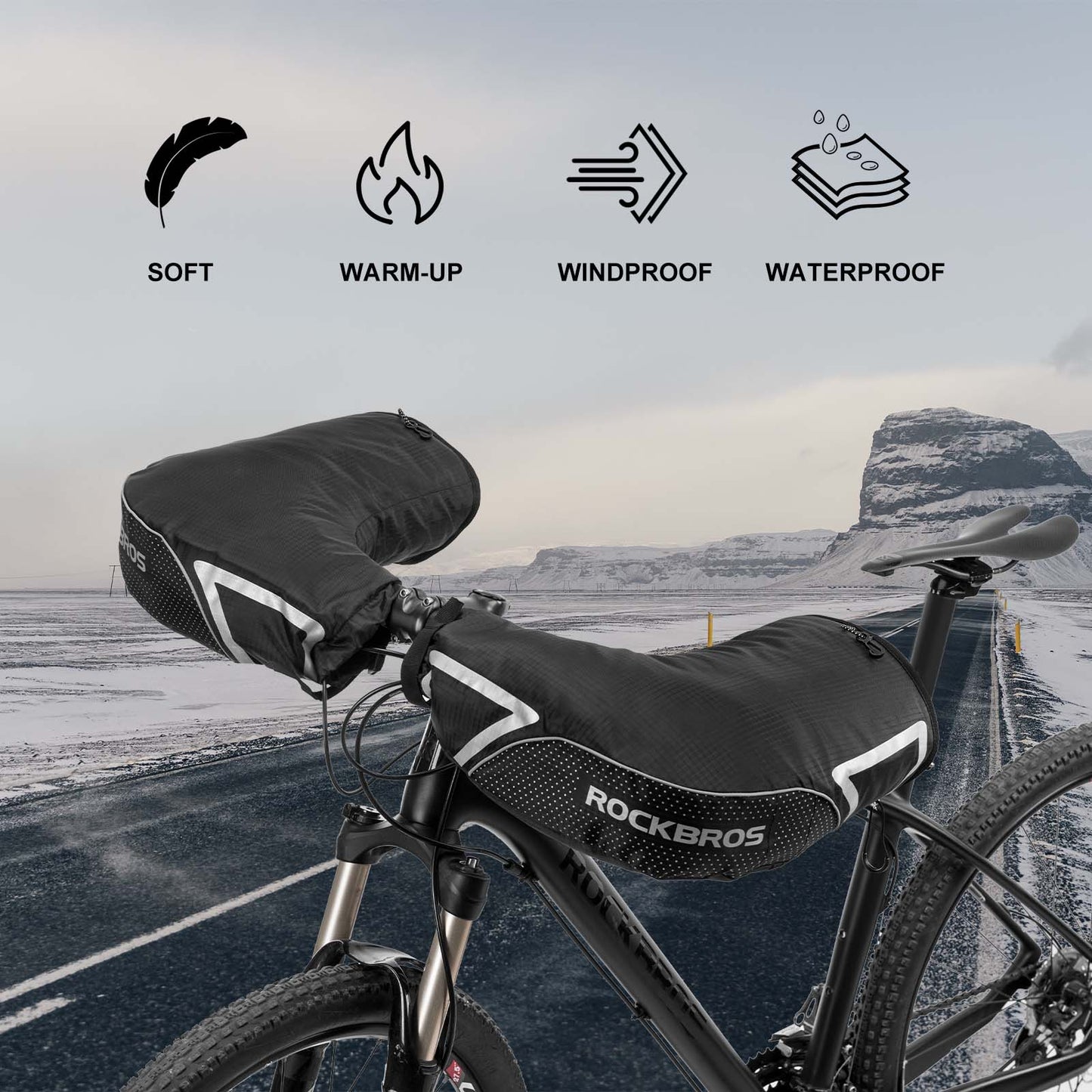 ROCKBROS Handlebar Muffs, Lined, Sealing Gloves, Black