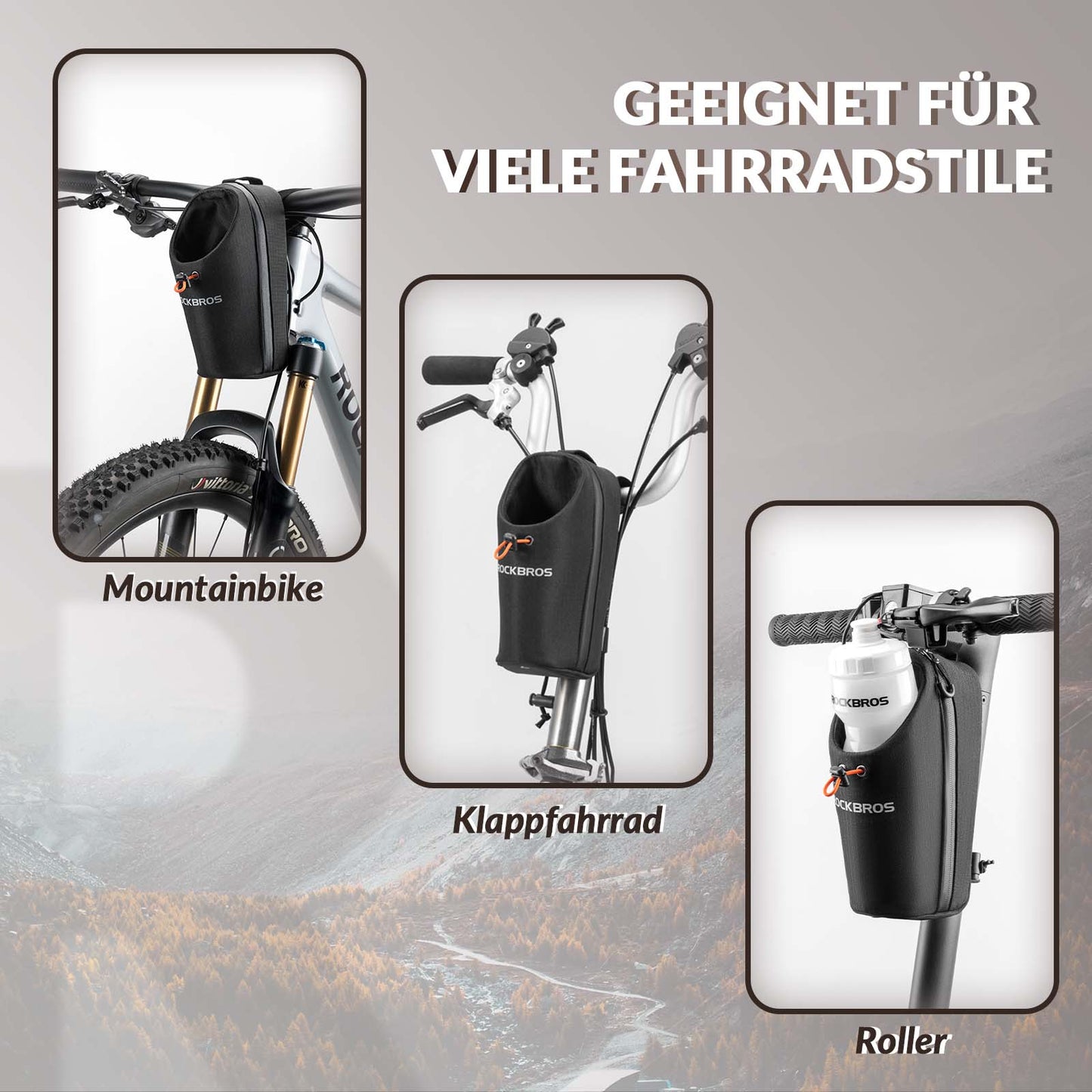 Handlebar bag, bottle bag, water bottle holder, multifunctional design