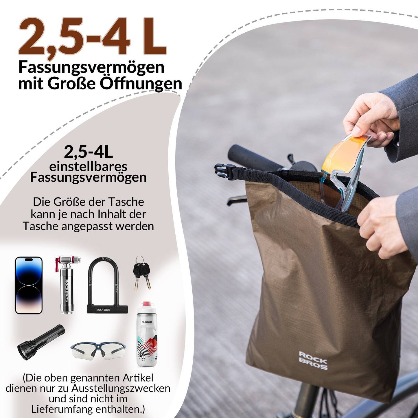 ROCKBROS Lenkertasche Wasserdichte Fahrradkorb Fronttasche Einstellbar 2,5L-4L
