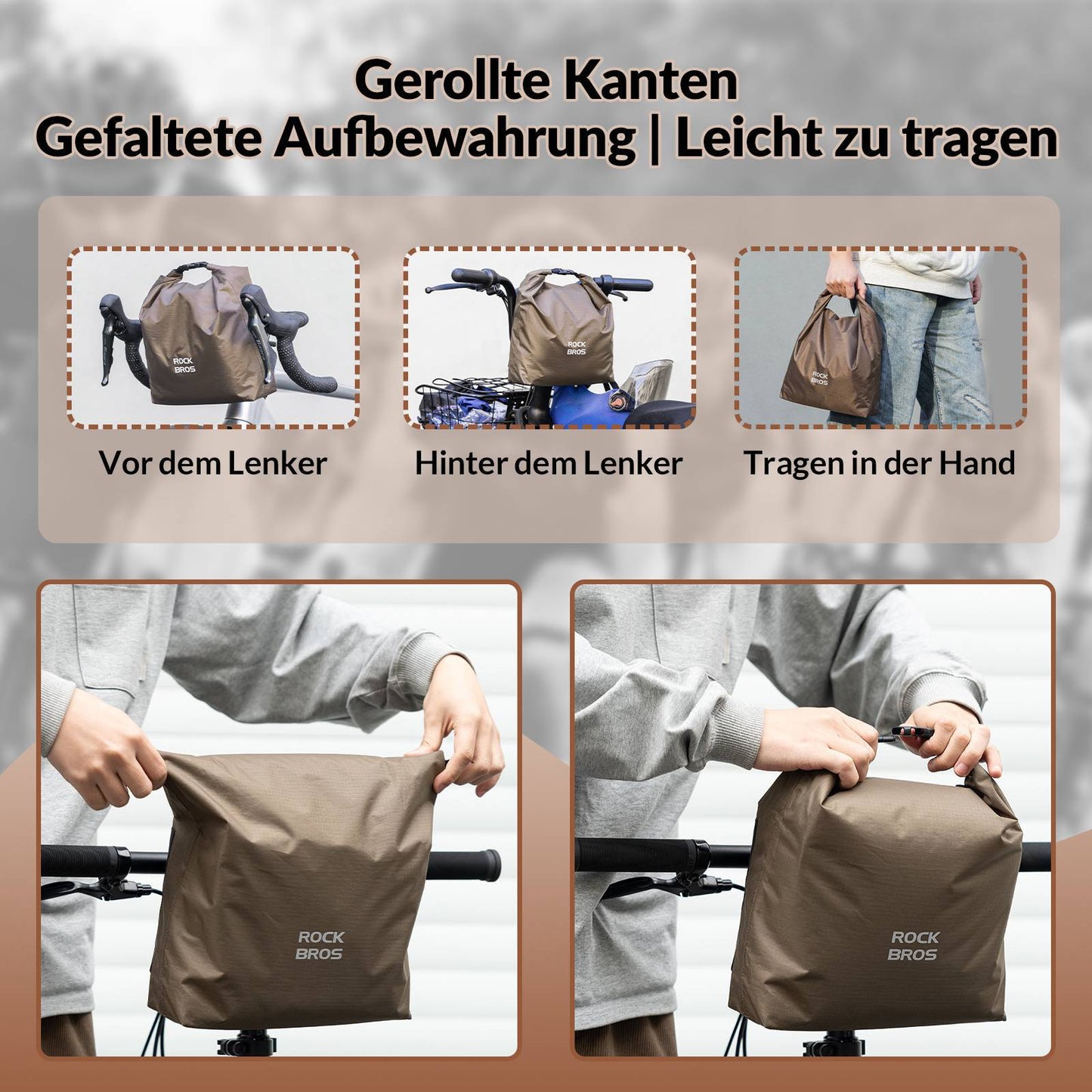 ROCKBROS Lenkertasche Wasserdichte Fahrradkorb Fronttasche Einstellbar 2,5L-4L