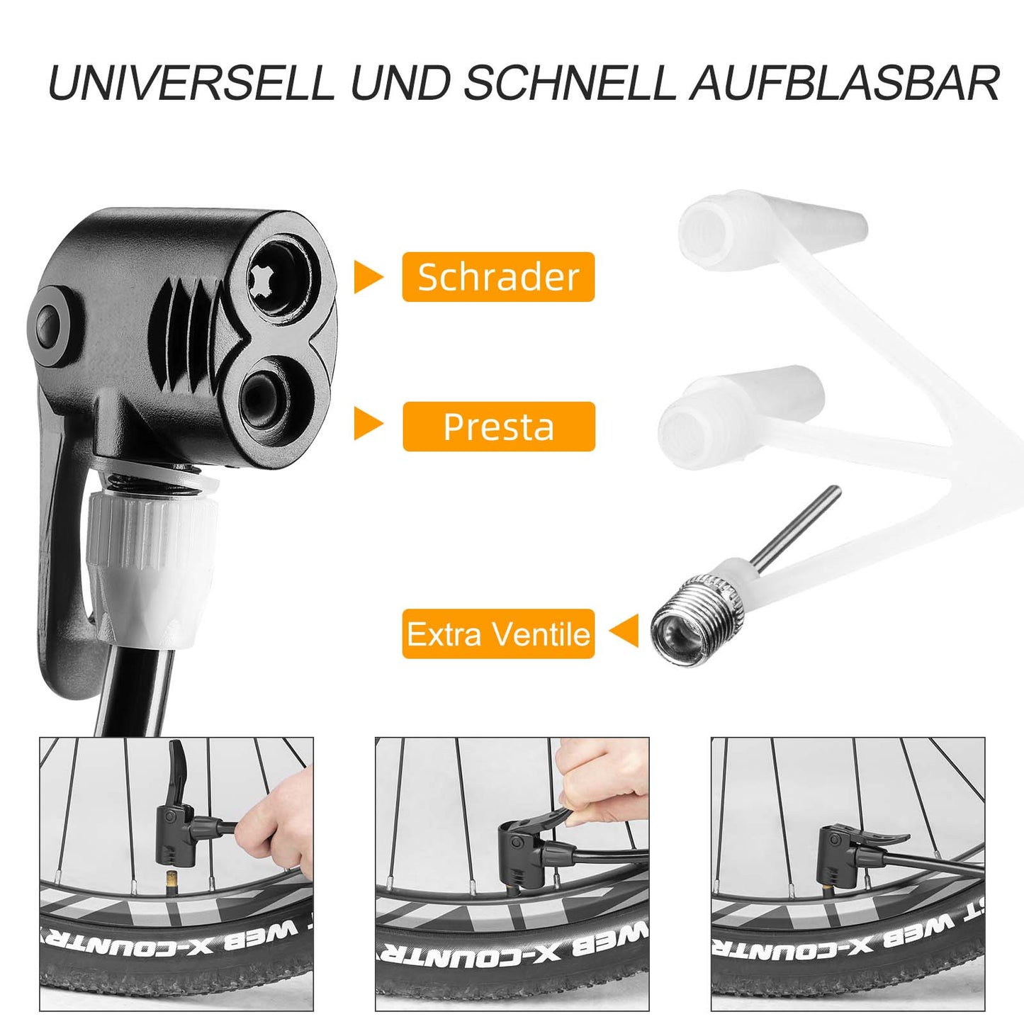 ROCKBROS loftdæla fótdæla með tvöföldum strokk og þrýstimæli