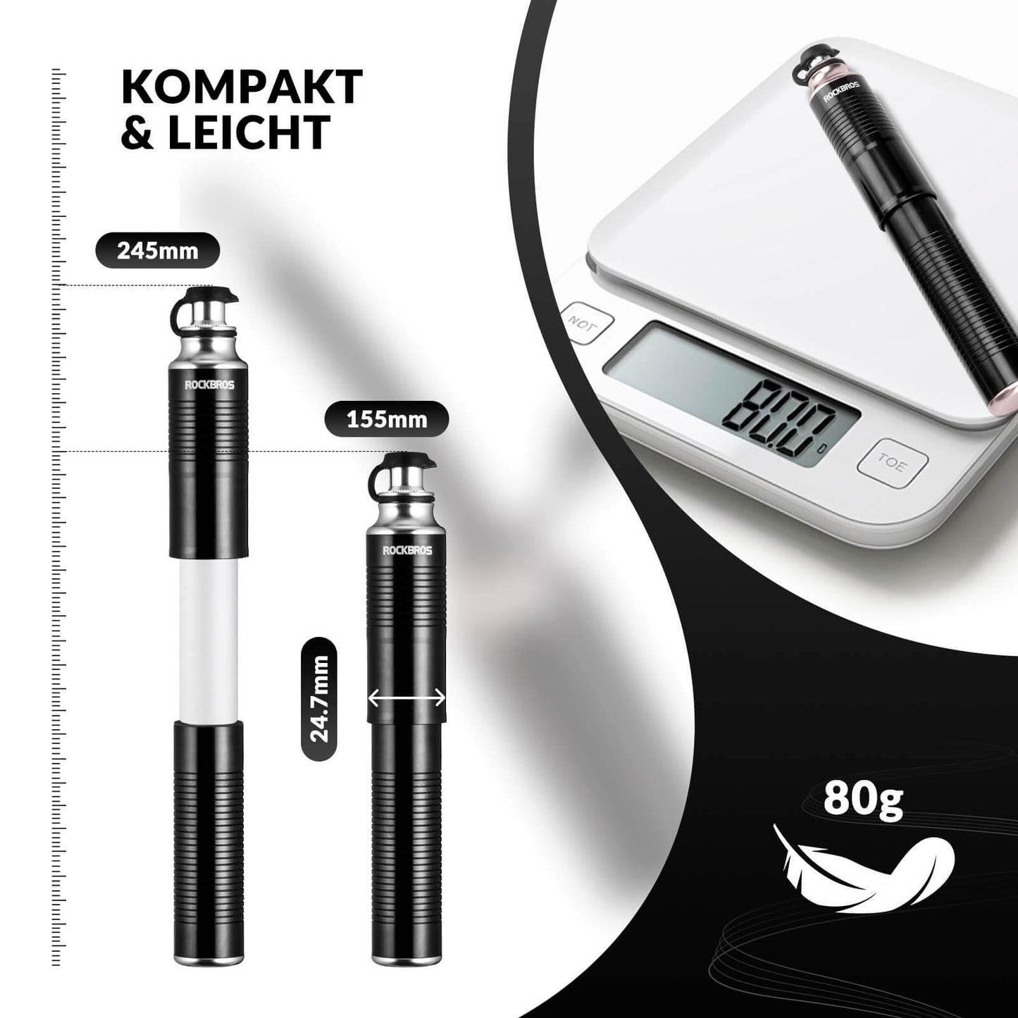 ROCKBROS Air Pump Hand Pump Schrader &amp; Presta Valves Made of Aluminum