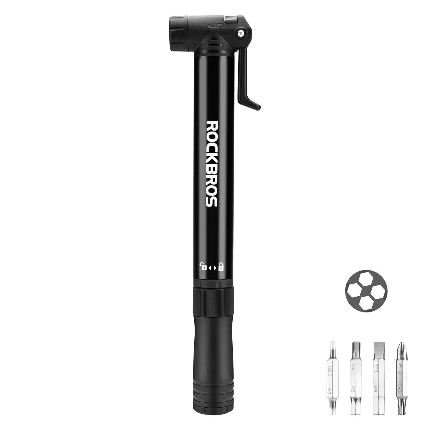 ROCKBROS Mini Bicycle Air Pump with Ratchet Wrench 80 PSI Aluminum