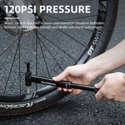 ROCKBROS Mini Bicycle Air Pump with Ratchet Wrench 80 PSI Aluminum