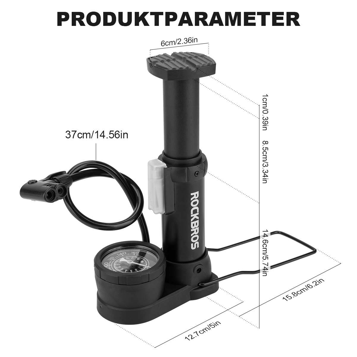 ROCKBROS Mini Fußpumpen Luftpumpe mit Manometer