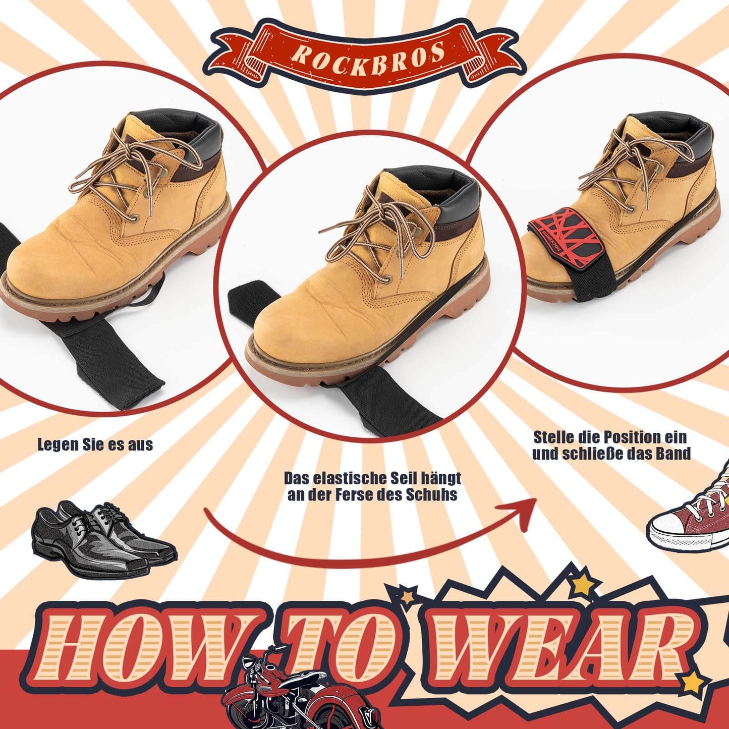 ROCKBROS mótorhjólaskiptihlíf með hálkuvörn, stillanleg skóhlíf, mótorhjólaaukabúnaður