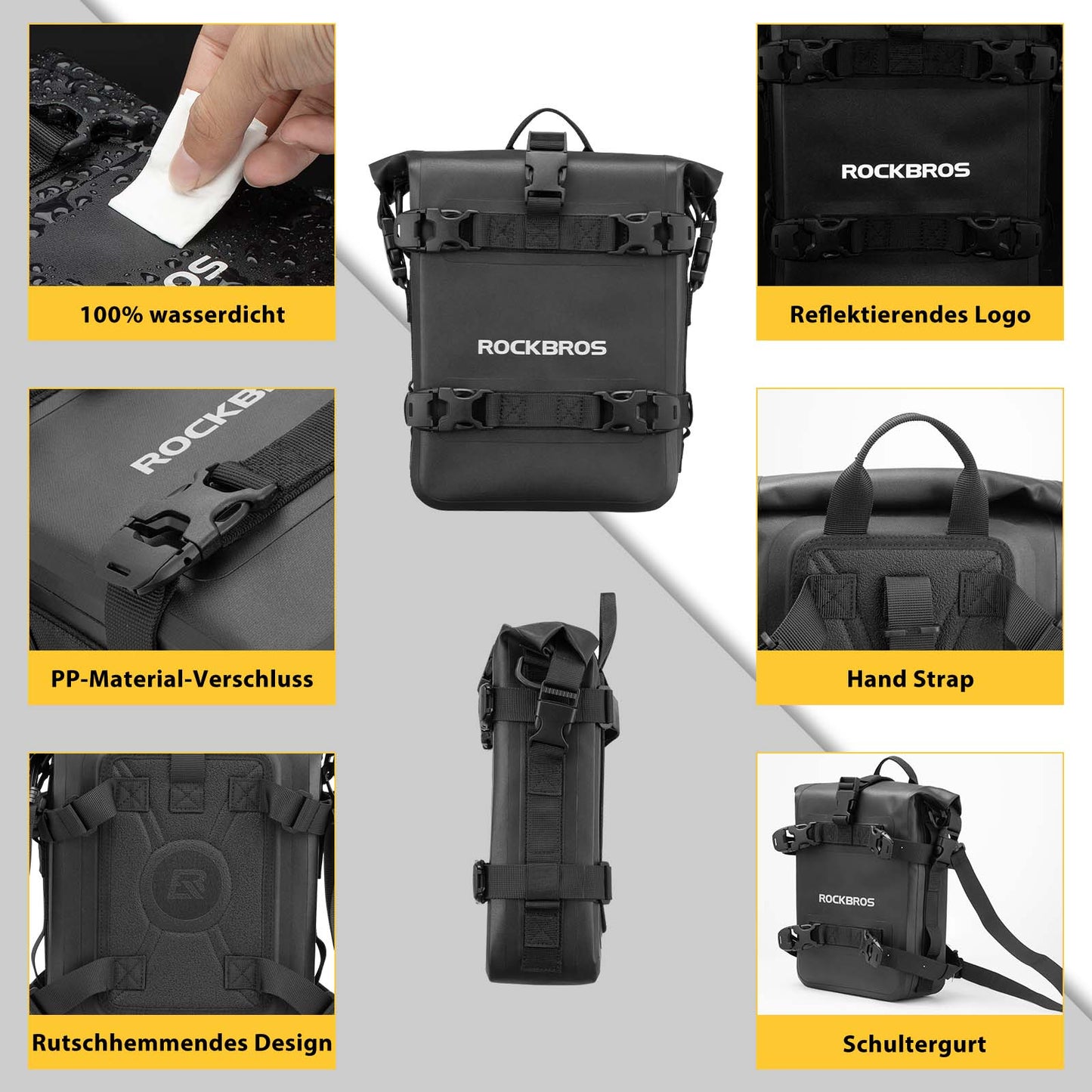 ROCKBROS Motorrad Seitentasche wasserdicht Gepäckträgertasche 5L Schwarz
