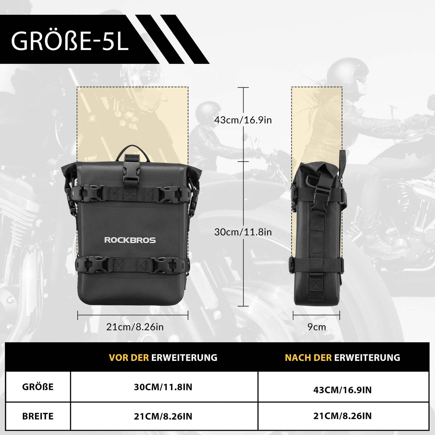 ROCKBROS Motorrad Seitentasche wasserdicht Gepäckträgertasche 5L Schwarz